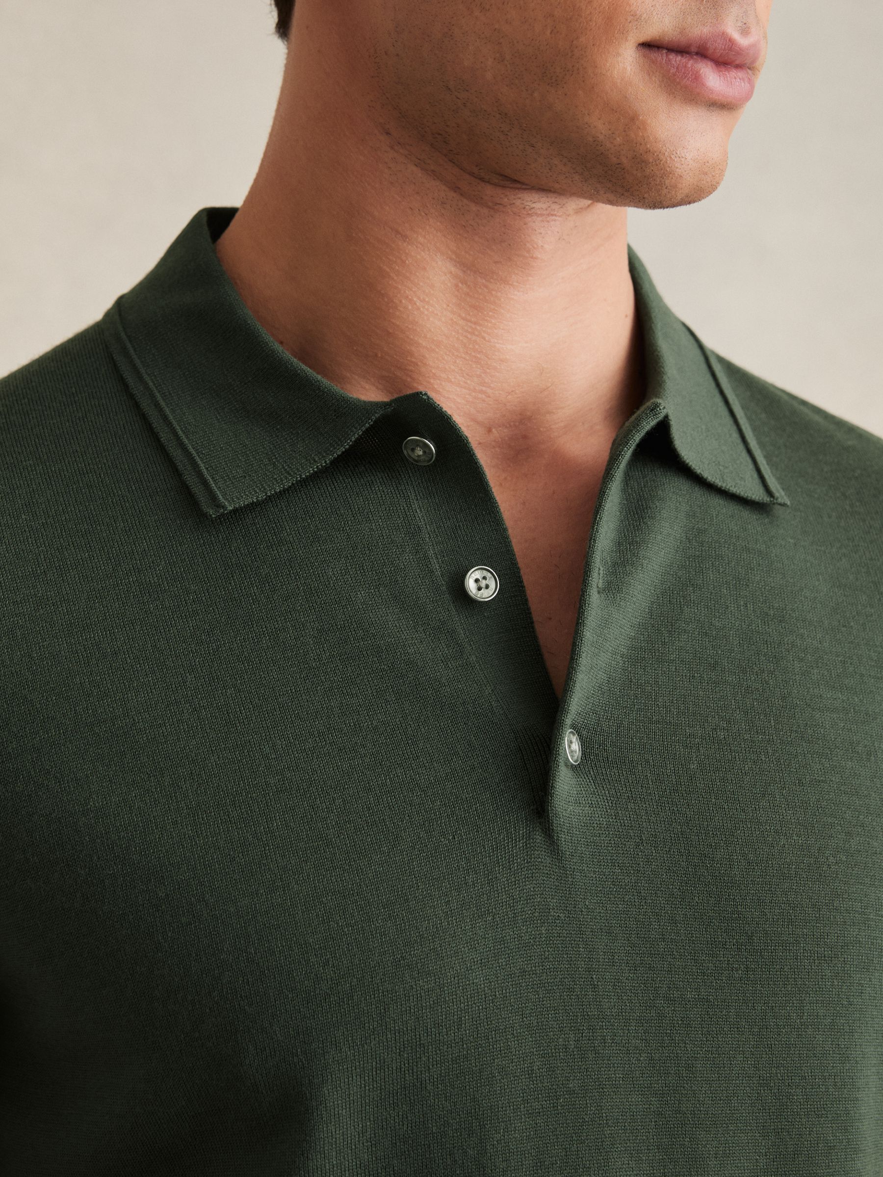 Merino Wool Short-Sleeve Polo Shirt in Kale Green - Image 4 of 6