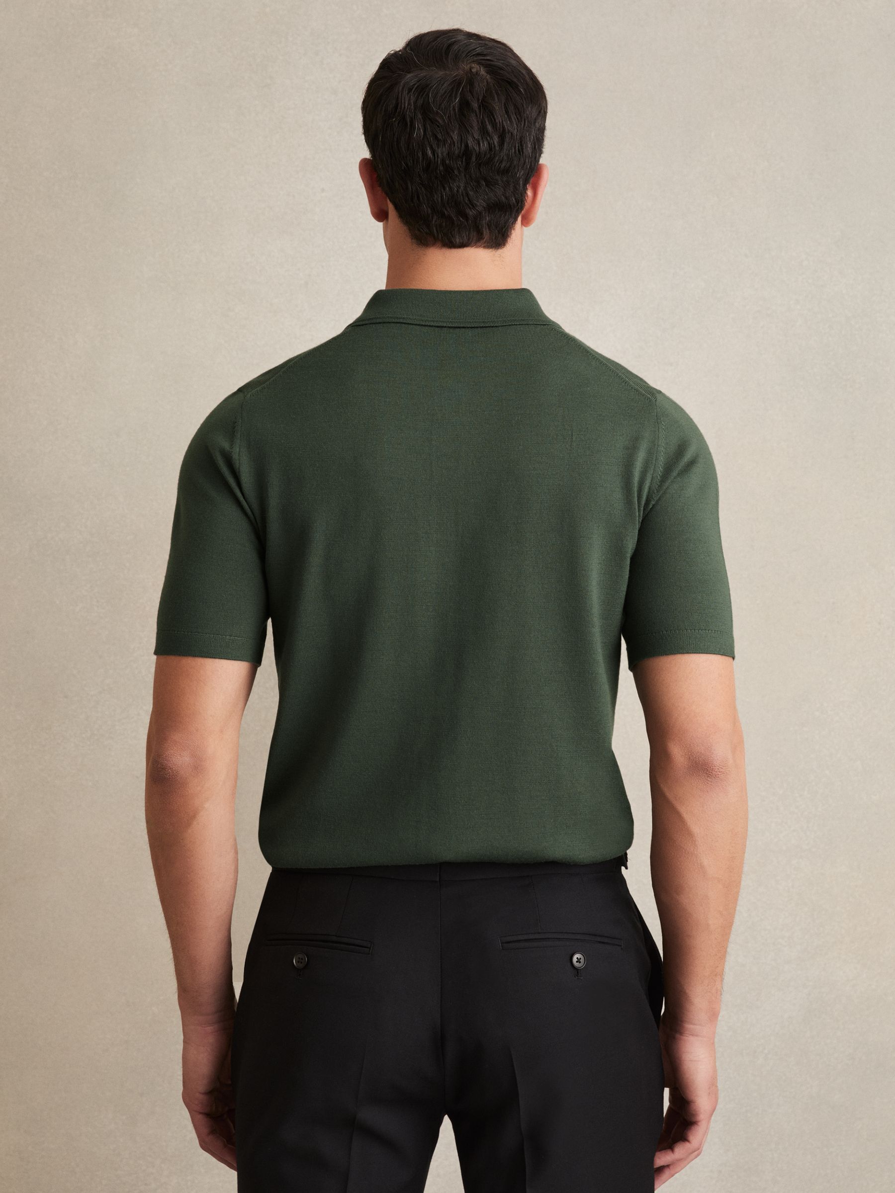 Merino Wool Short-Sleeve Polo Shirt in Kale Green - Image 5 of 6