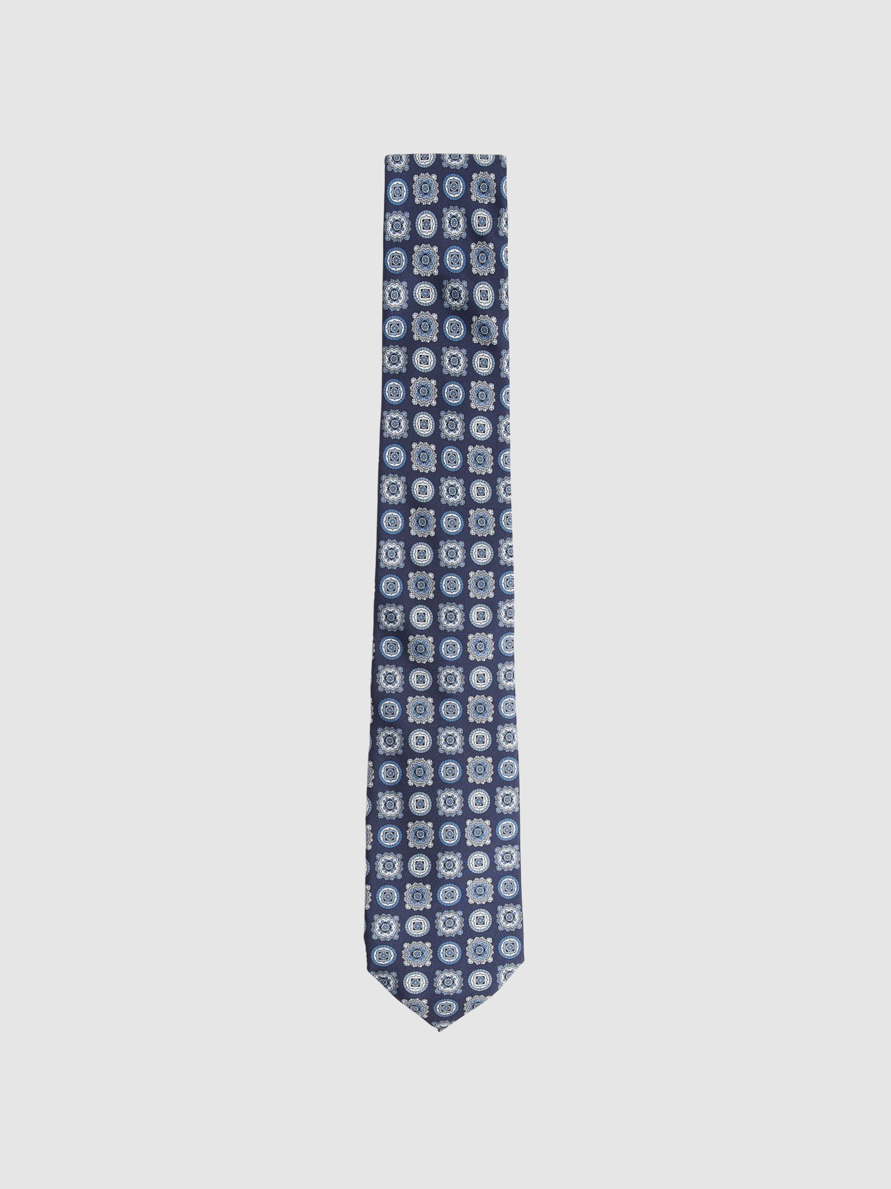 Silk Foulard Medallion Print Tie in Eclipse Blue - Image 1 of 5