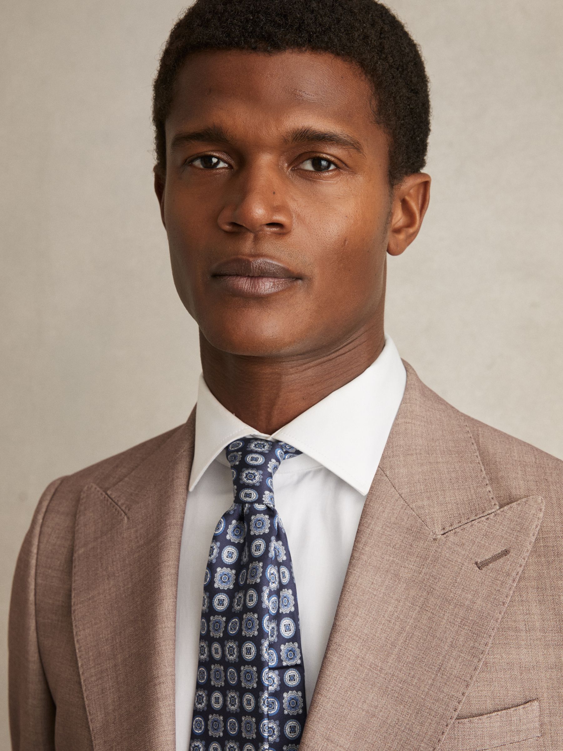 Silk Foulard Medallion Print Tie in Eclipse Blue - Image 2 of 5