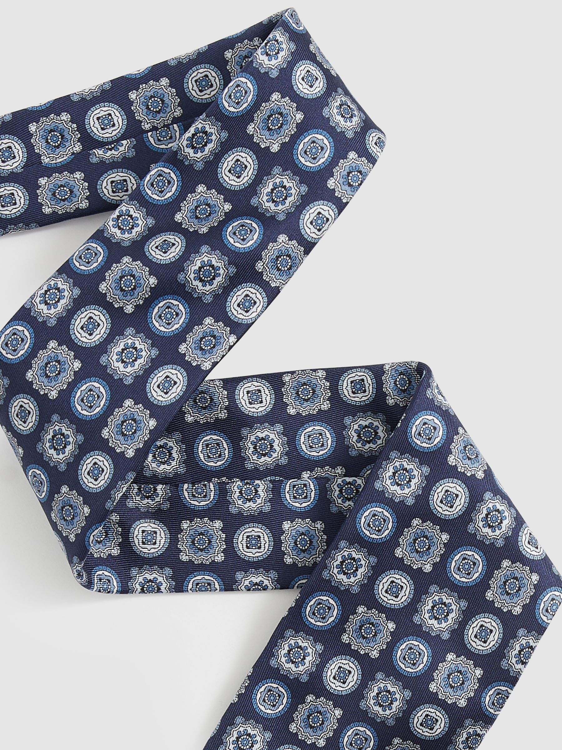 Silk Foulard Medallion Print Tie in Eclipse Blue - Image 3 of 5