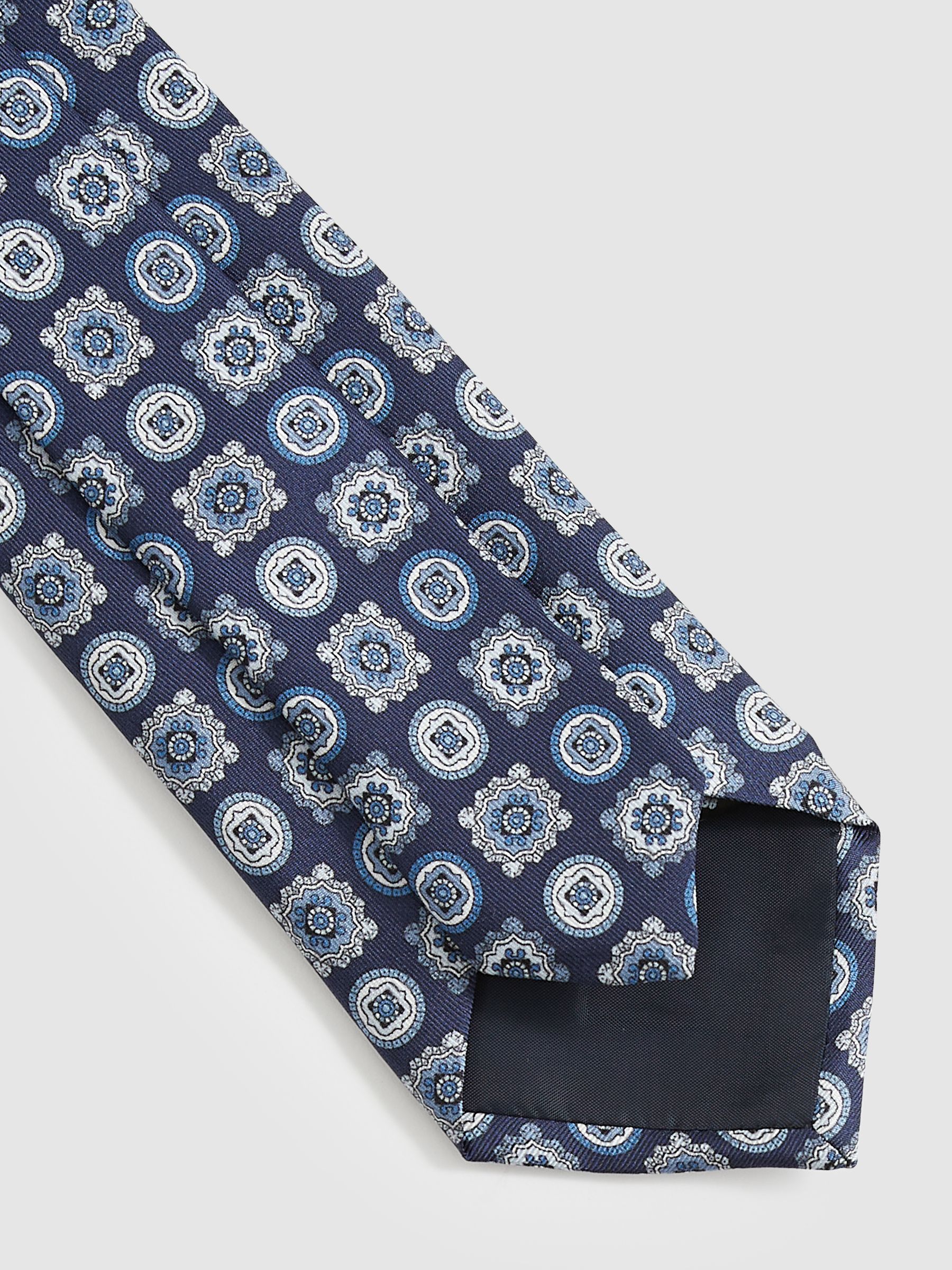 Silk Foulard Medallion Print Tie in Eclipse Blue - Image 4 of 5