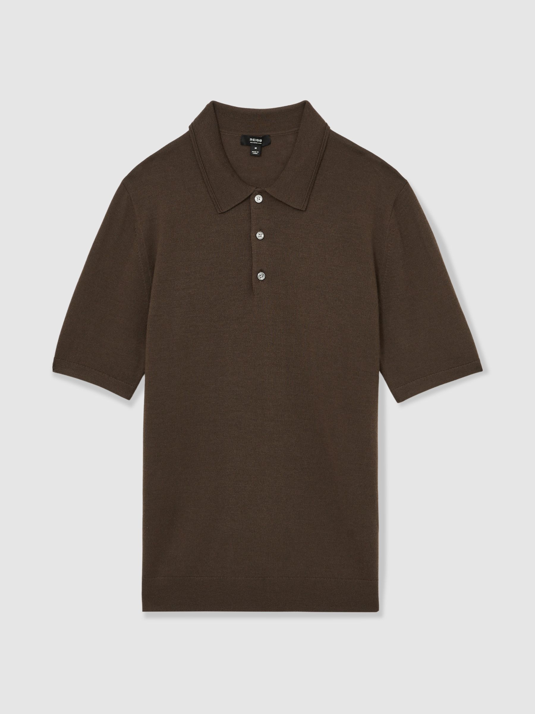 Merino Wool Short-Sleeve Polo Shirt in Chocolate Brown - Image 2 of 6
