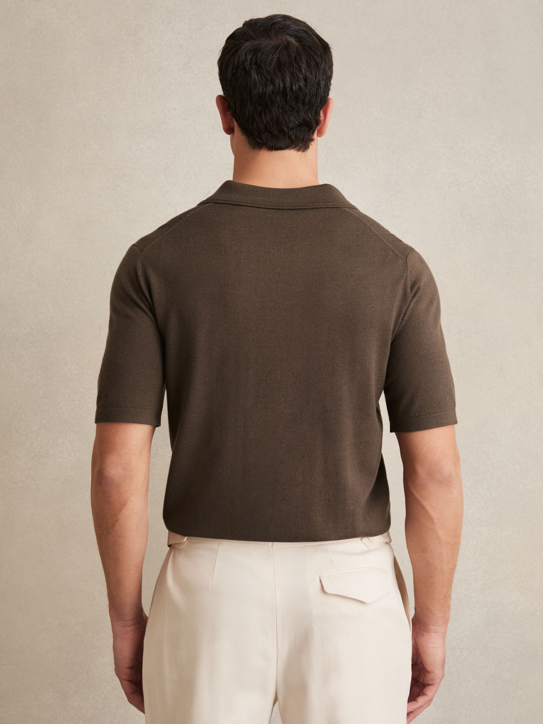 Merino Wool Short-Sleeve Polo Shirt in Chocolate Brown - Image 5 of 6