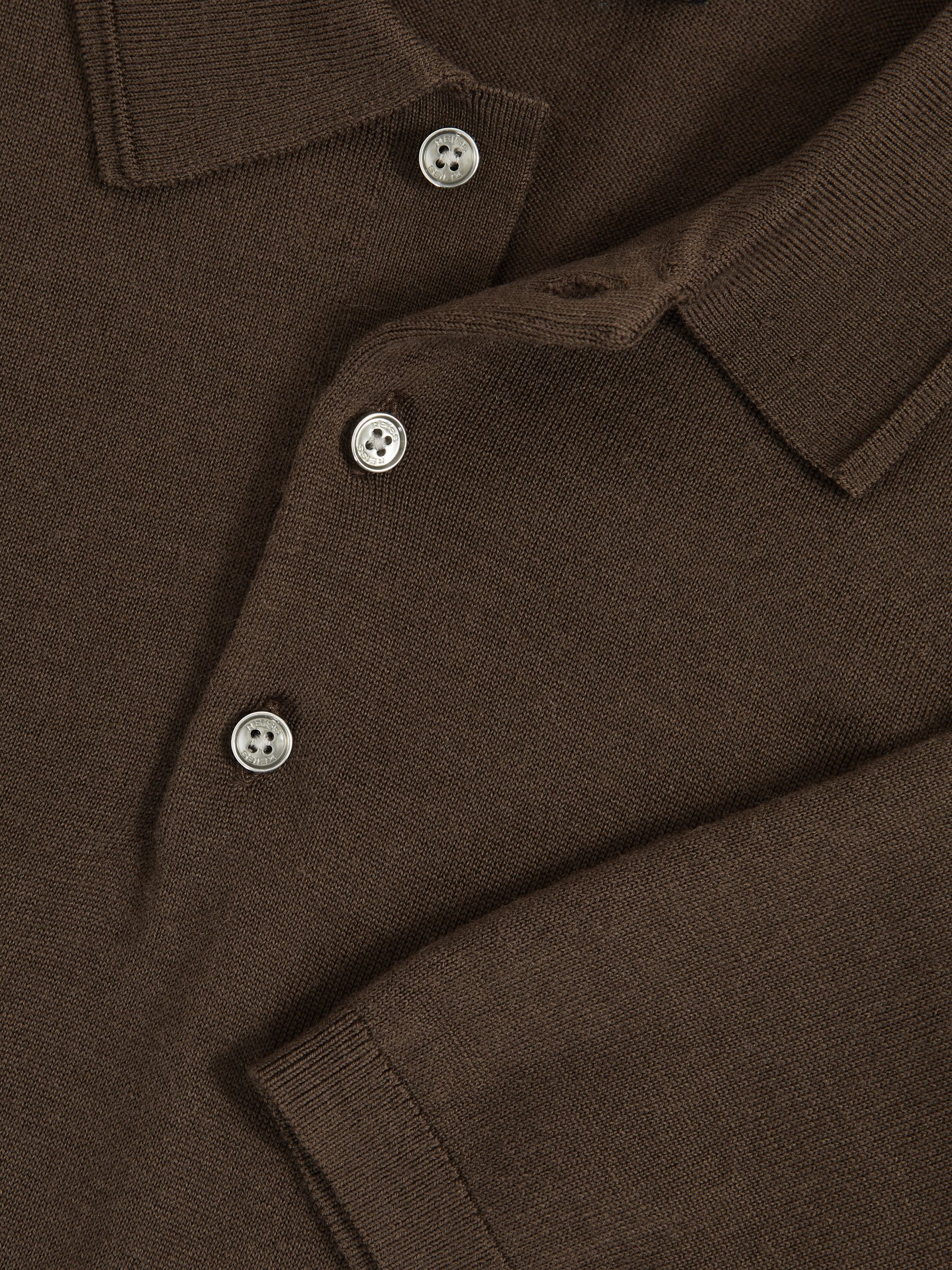 Merino Wool Short-Sleeve Polo Shirt in Chocolate Brown - Image 6 of 6