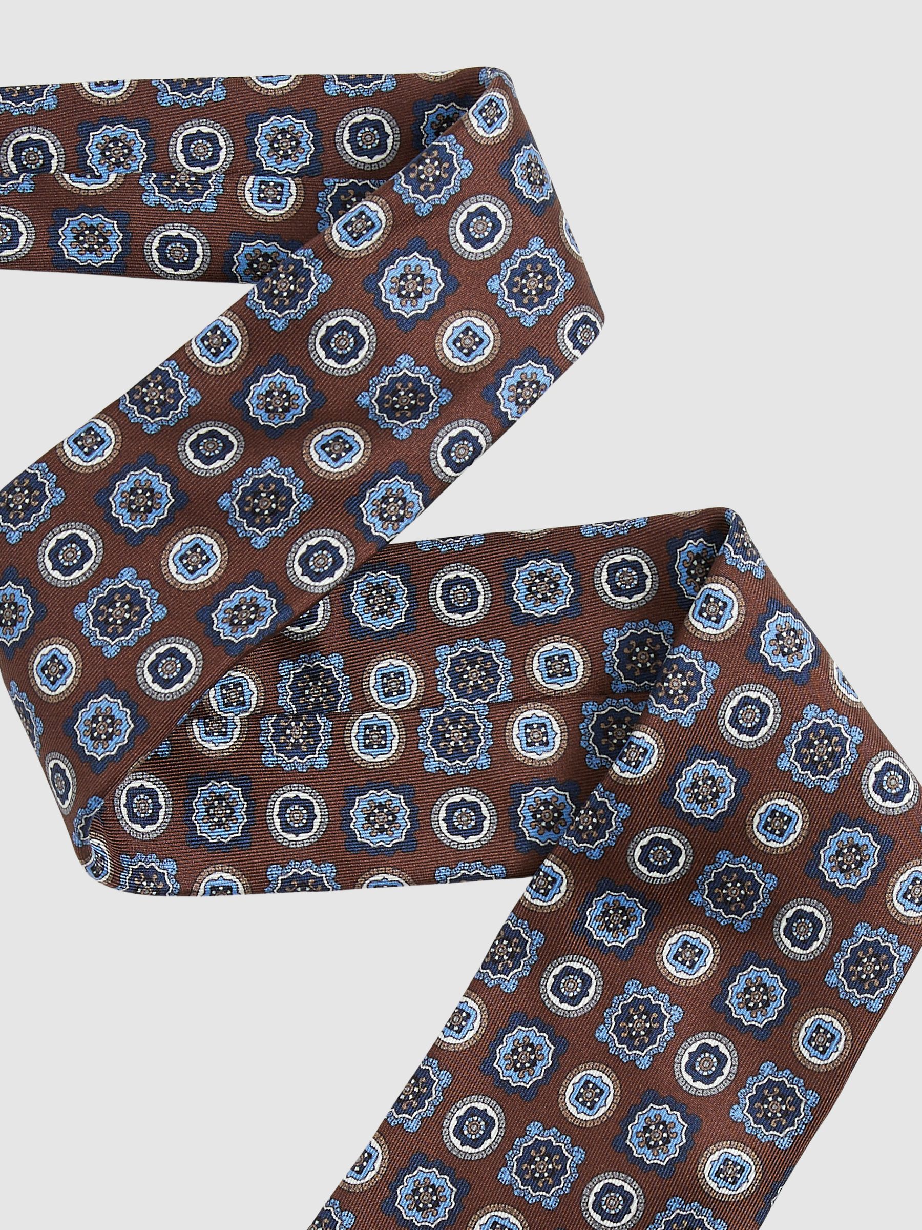 Silk Foulard Medallion Print Tie in Chocolate Brown - Image 3 of 5