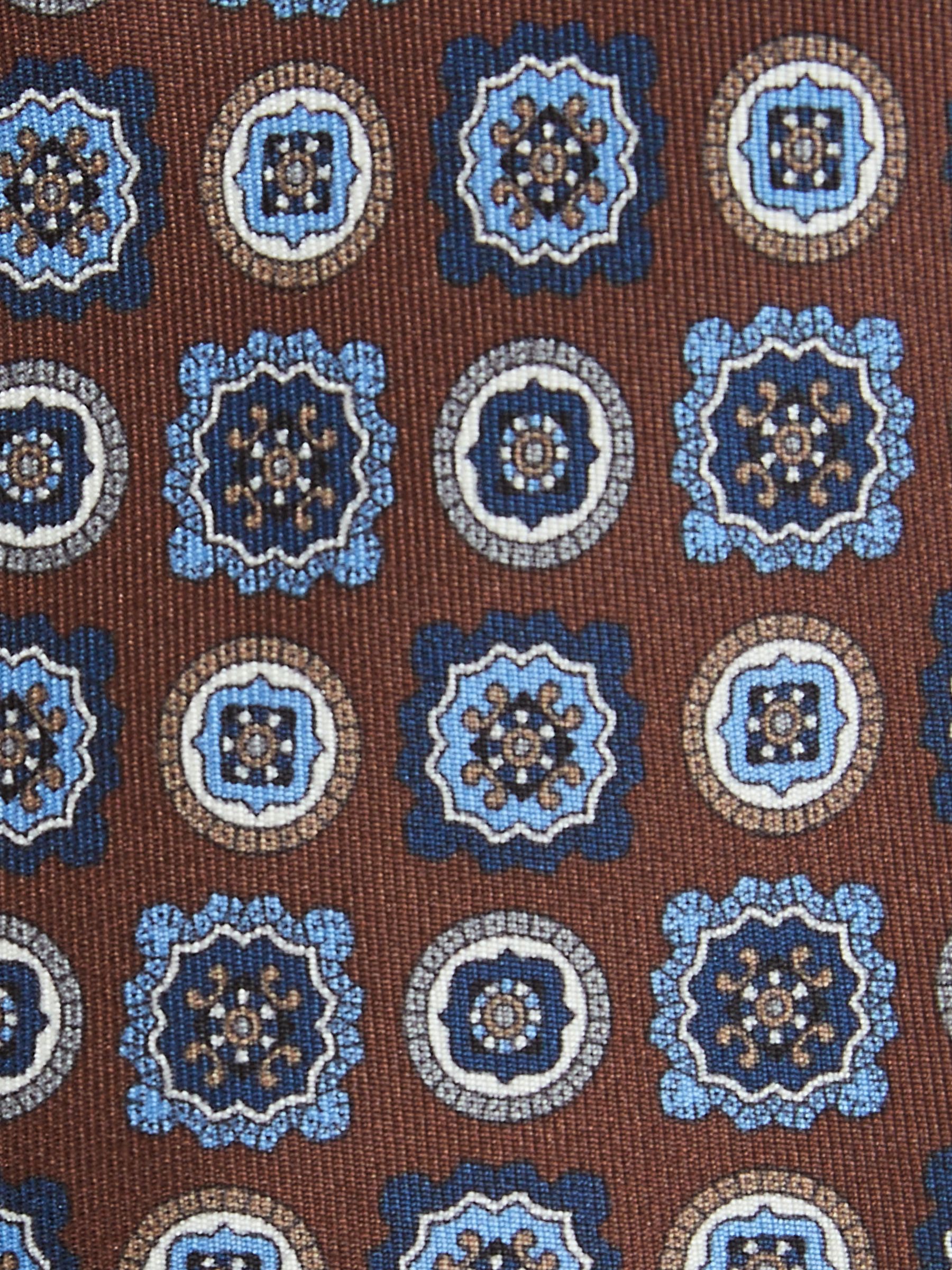 Silk Foulard Medallion Print Tie in Chocolate Brown - Image 5 of 5