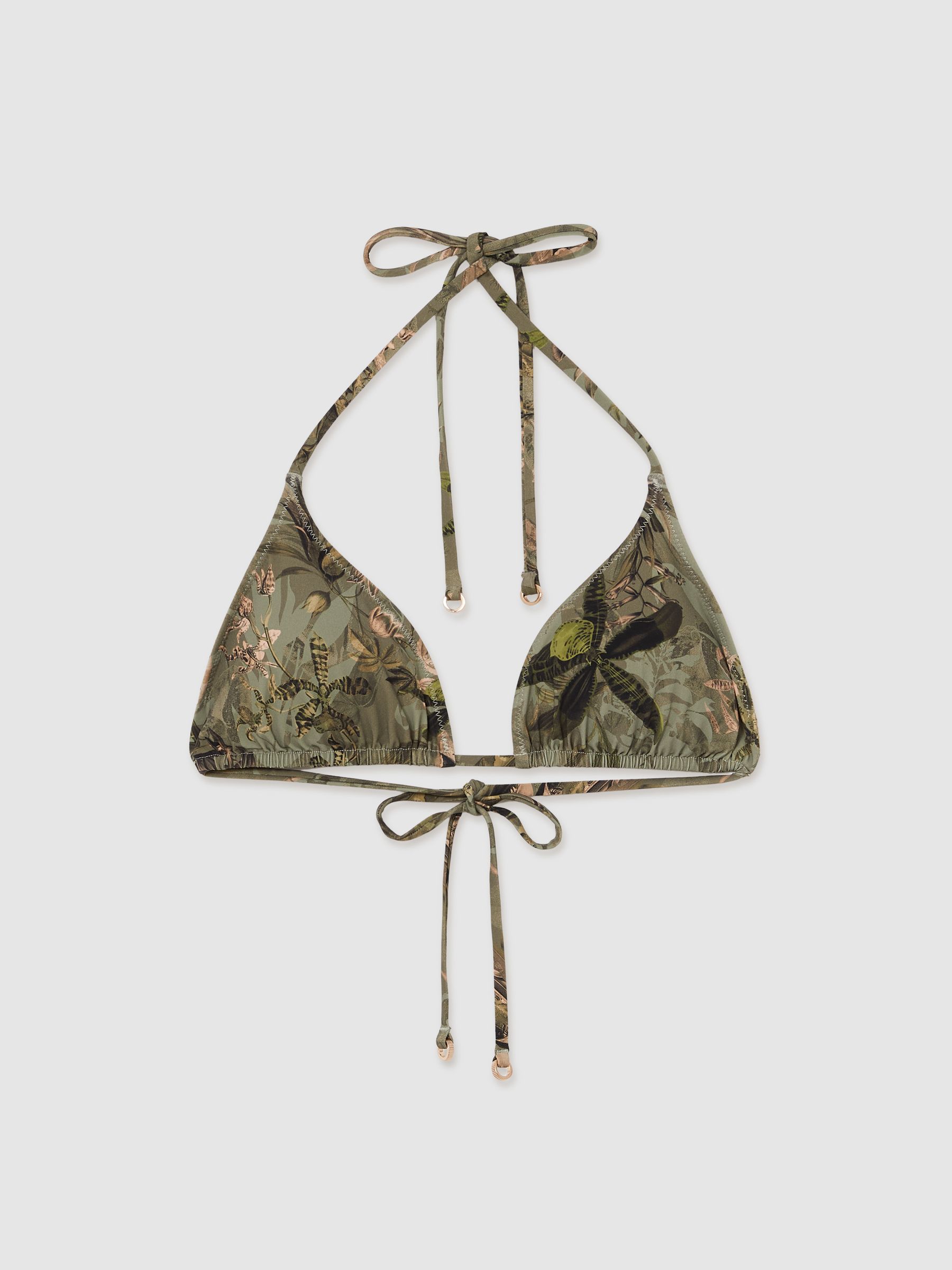 Reiss | NYBG Floral Triangle Bikini Top in Khaki - Image 2 of 6