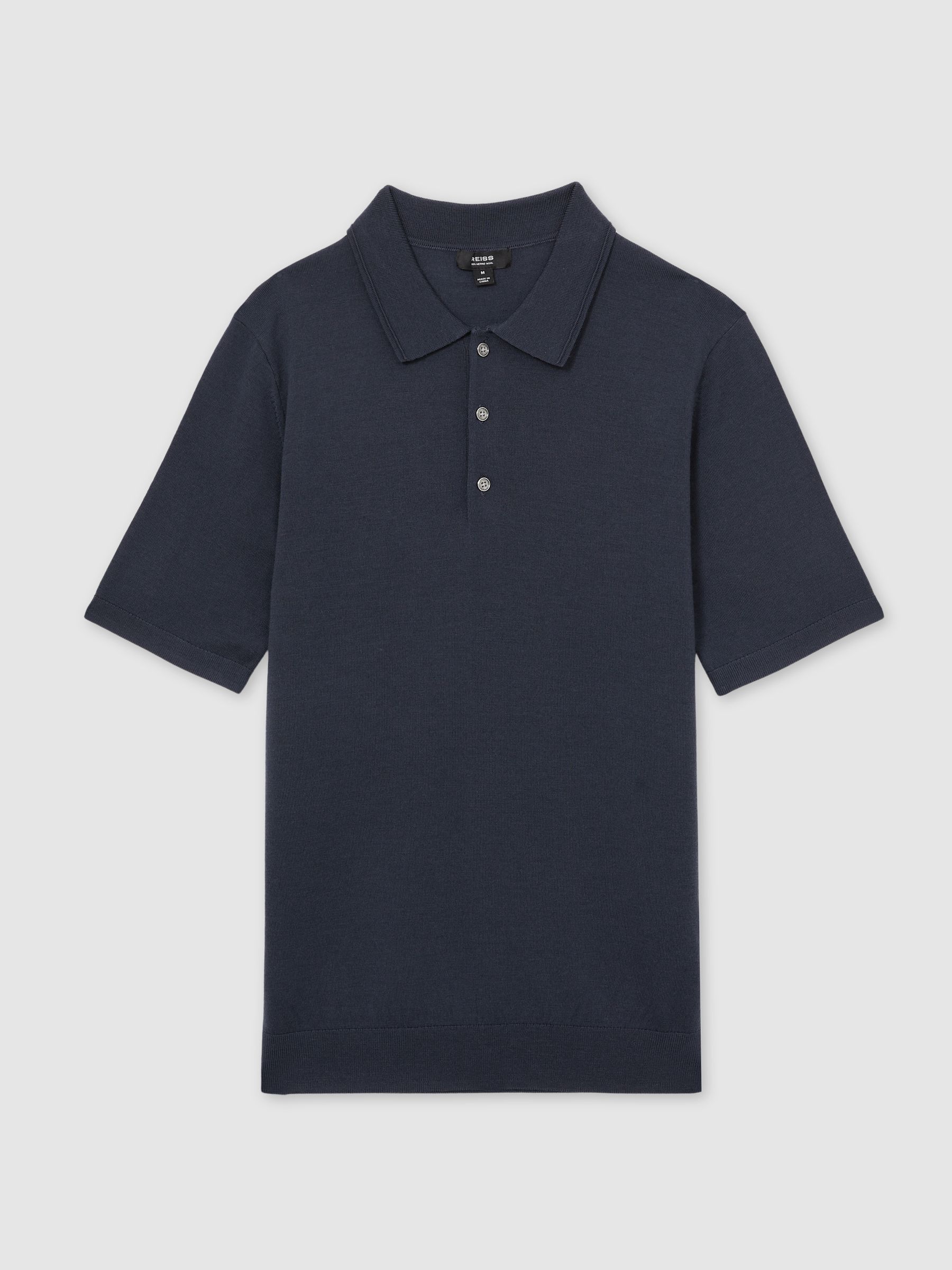 Merino Wool Short-Sleeve Polo Shirt in Midnight Navy - Image 2 of 7