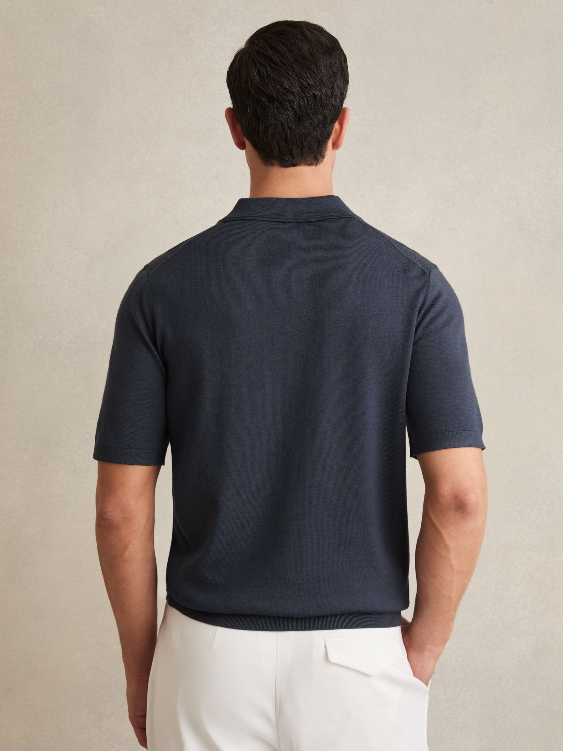 Merino Wool Short-Sleeve Polo Shirt in Midnight Navy - Image 6 of 7