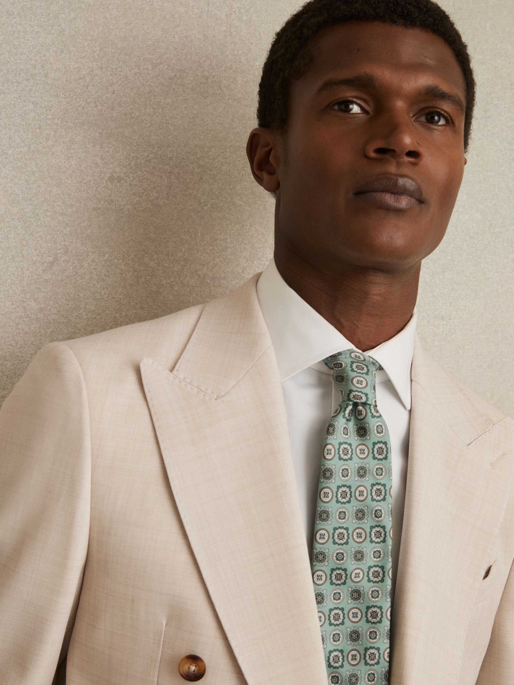 Silk Foulard Medallion Print Tie in Soft Sage - Image 2 of 5
