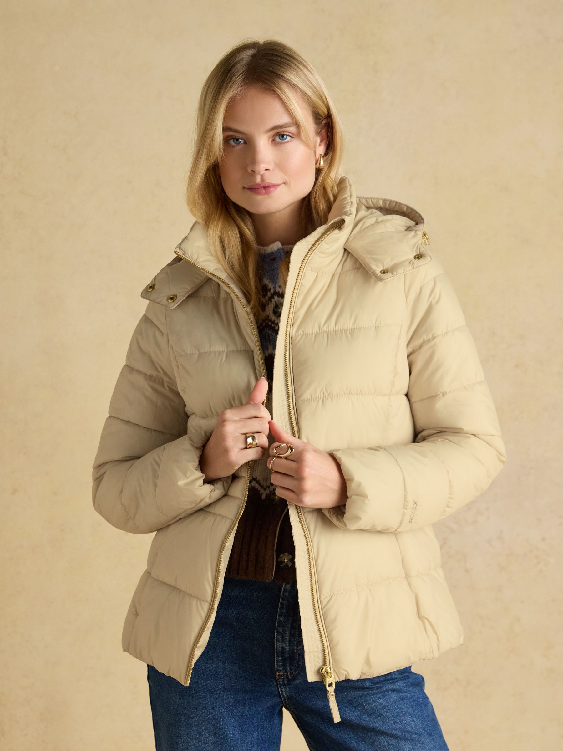 Hadlow Neutral Showerproof Padded Coat with Hood - Image 6 of 11