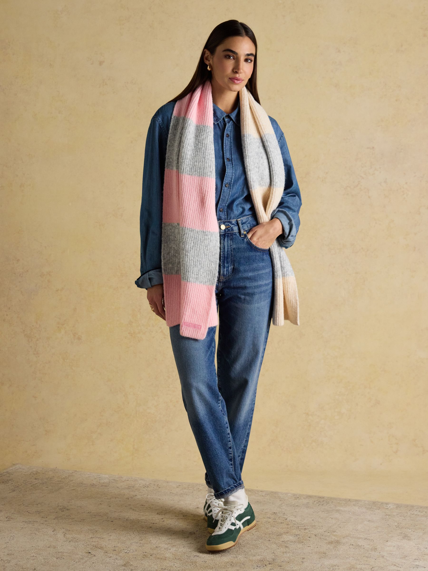 Popley Pink & Grey Stripe Scarf - Image 3 of 7