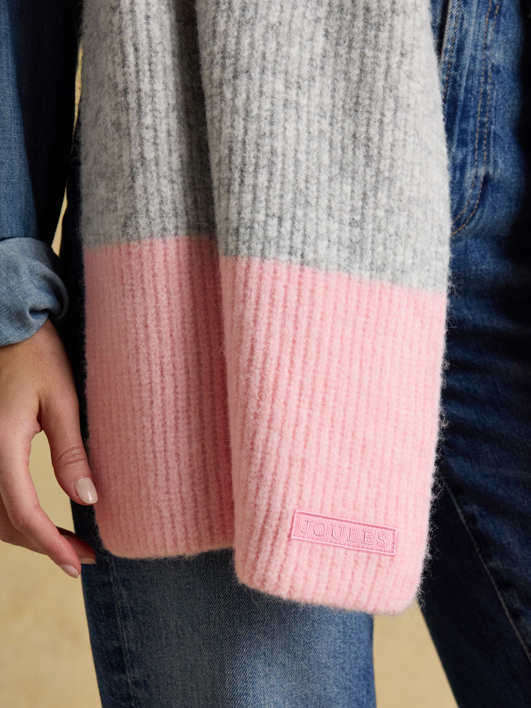 Popley Pink & Grey Stripe Scarf - Image 4 of 7