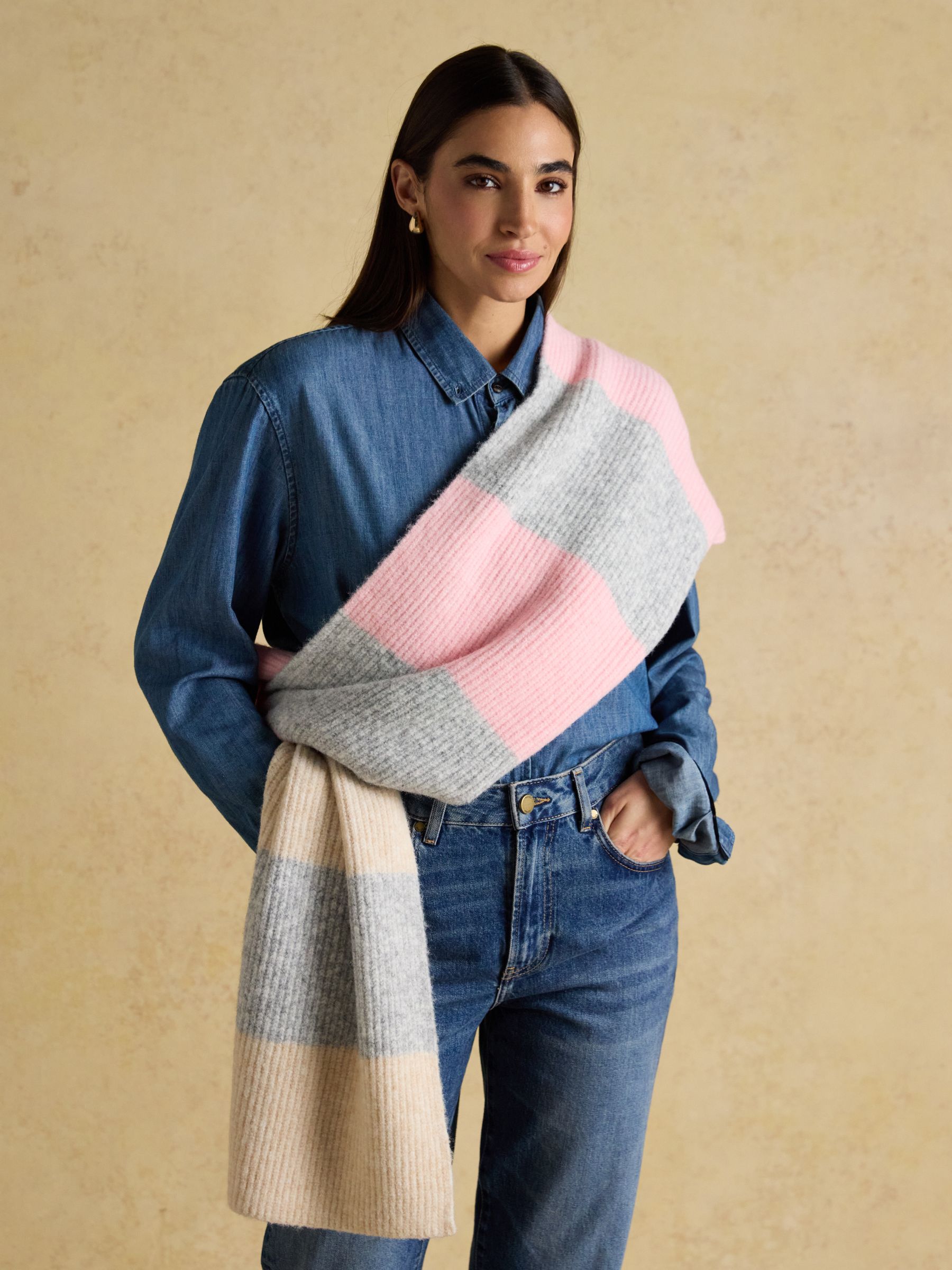 Popley Pink & Grey Stripe Scarf - Image 5 of 7