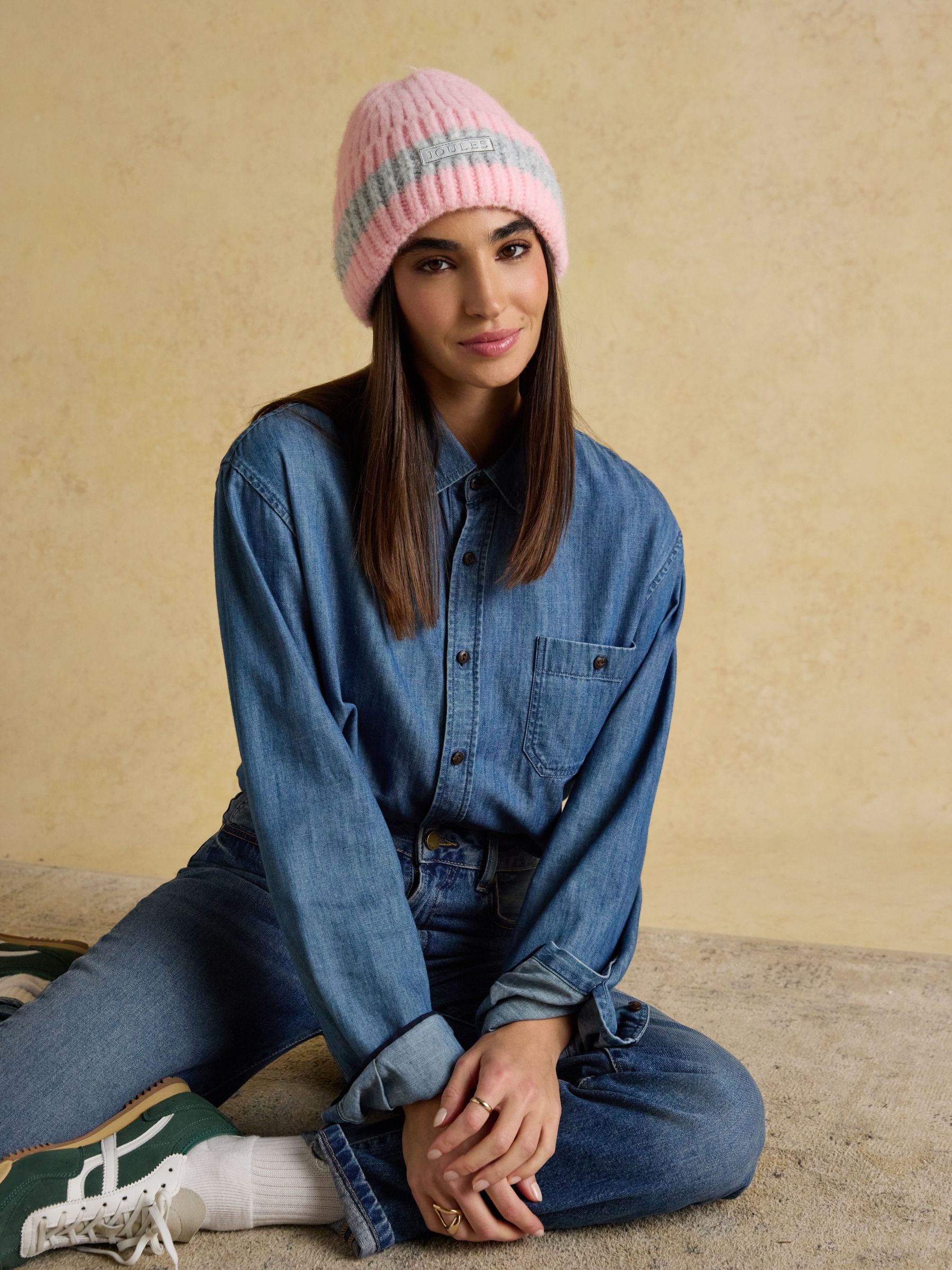Popley Pink Grey Stripe Beanie - Image 2 of 8