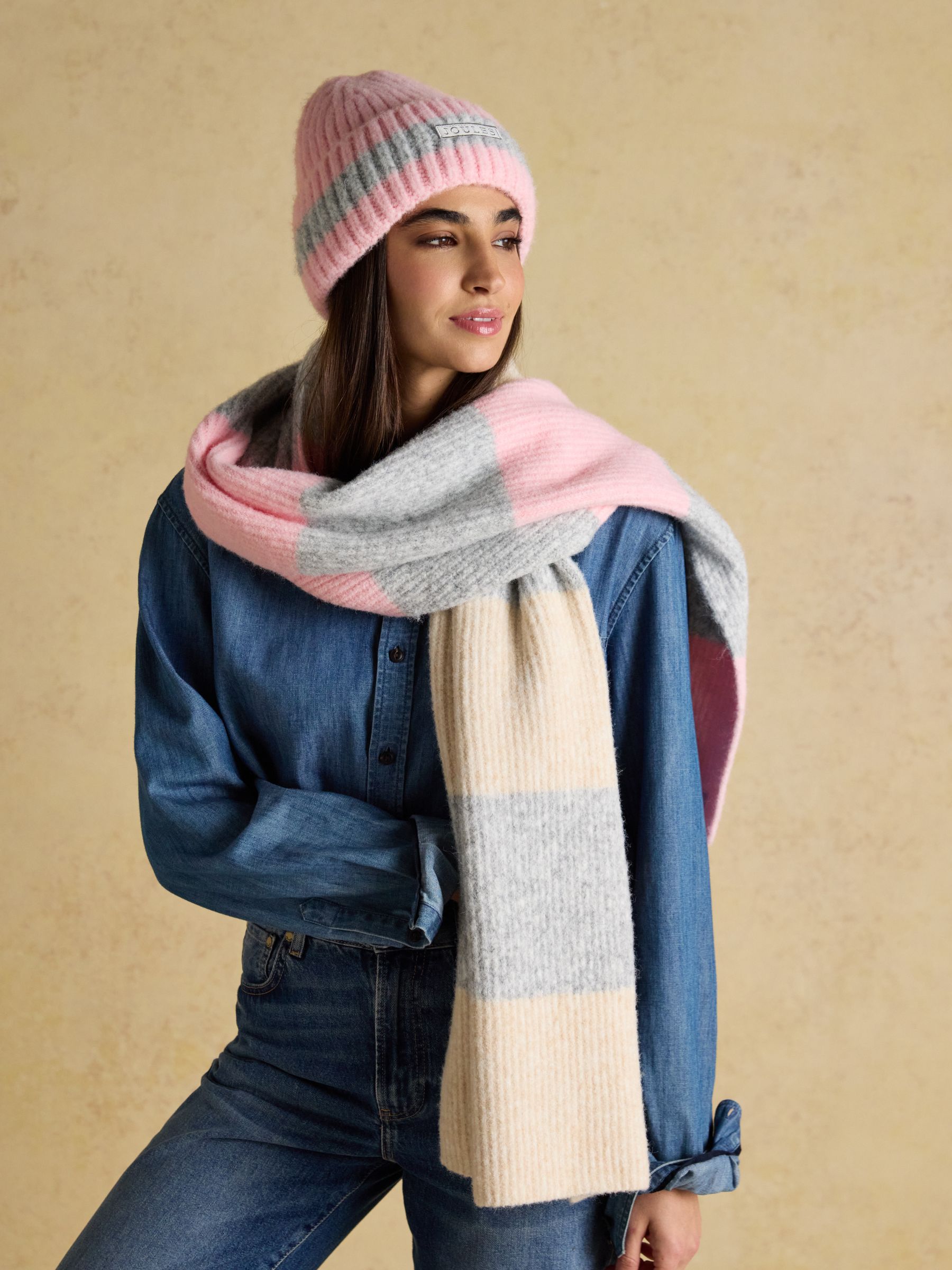 Popley Pink Grey Stripe Beanie - Image 3 of 8