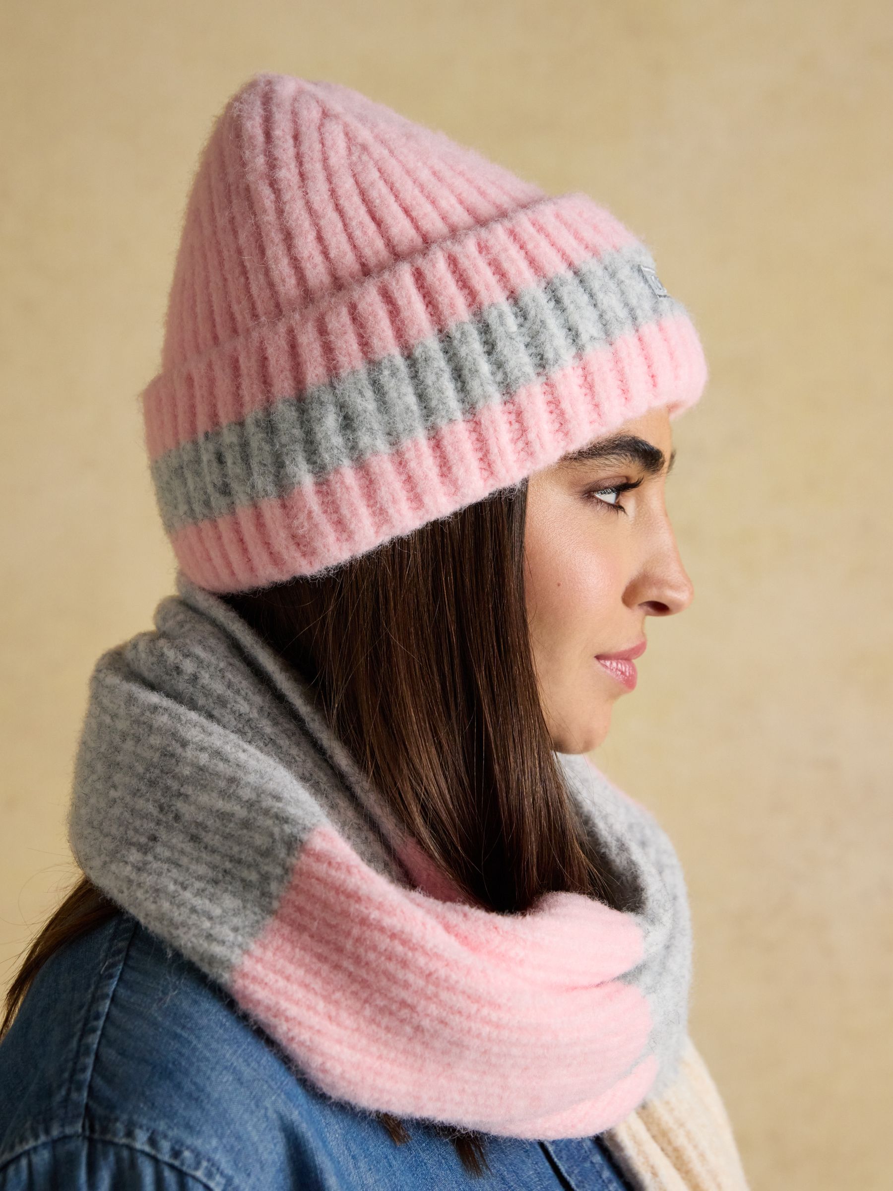 Popley Pink Grey Stripe Beanie - Image 4 of 8