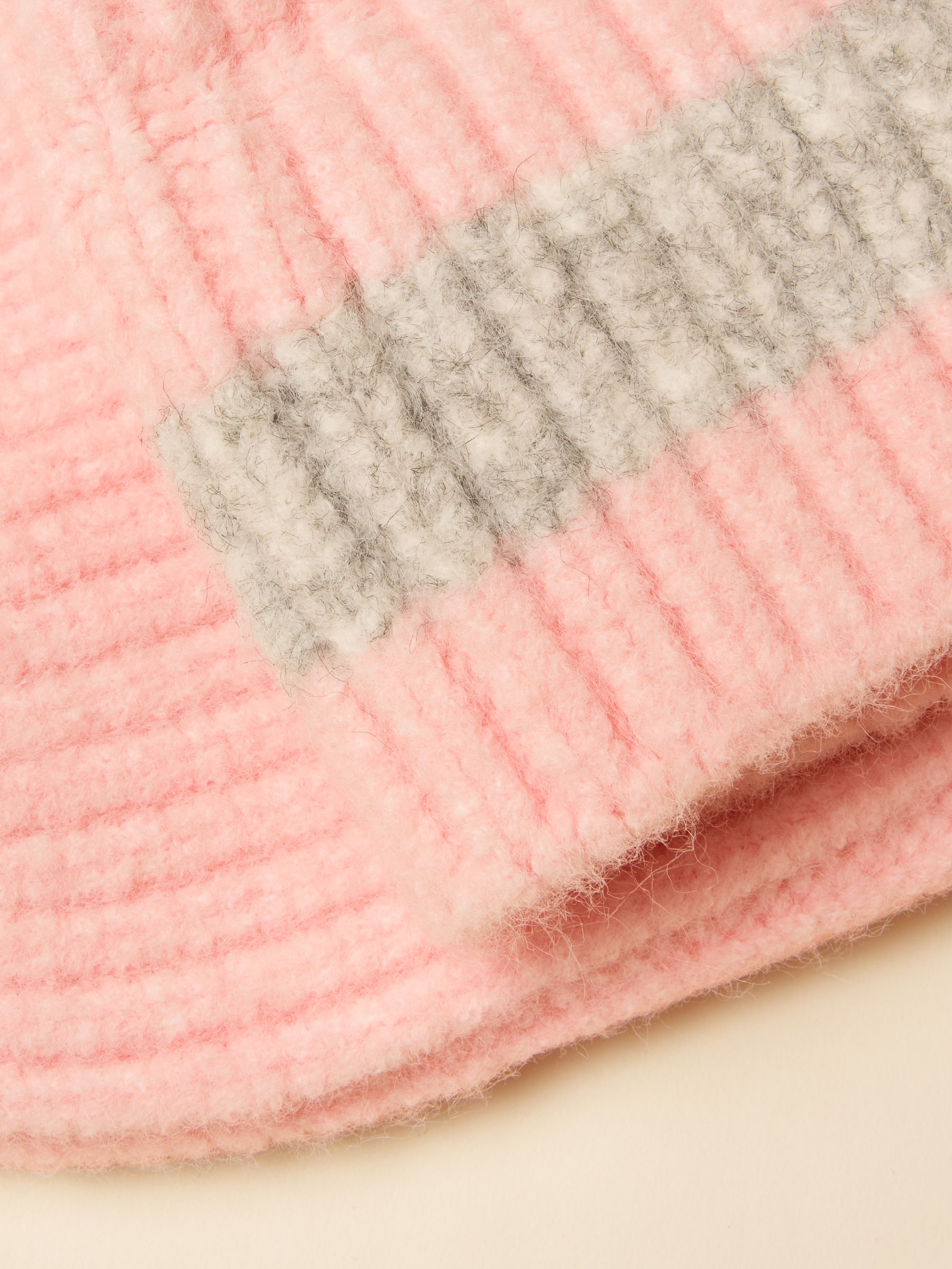 Popley Pink Grey Stripe Beanie - Image 8 of 8 Popley Pink Grey Stripe Beanie - Image 8 of 8