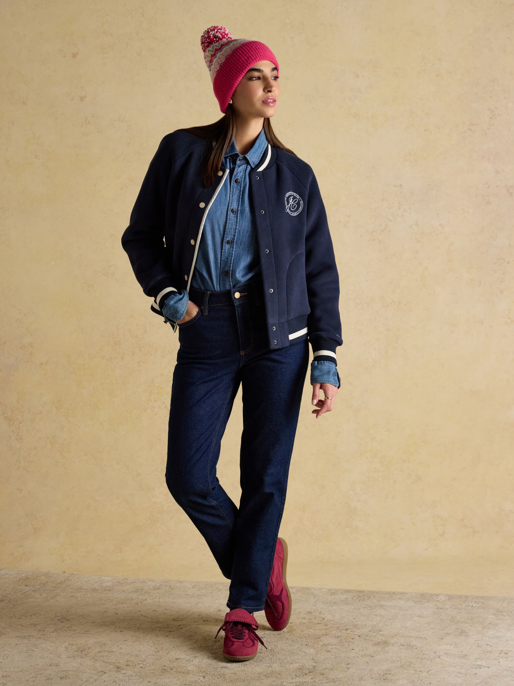 Kara Pink Fair Isle Bobble Beanie Hat - Image 2 of 7 Kara Pink Fair Isle Bobble Beanie Hat - Image 2 of 7