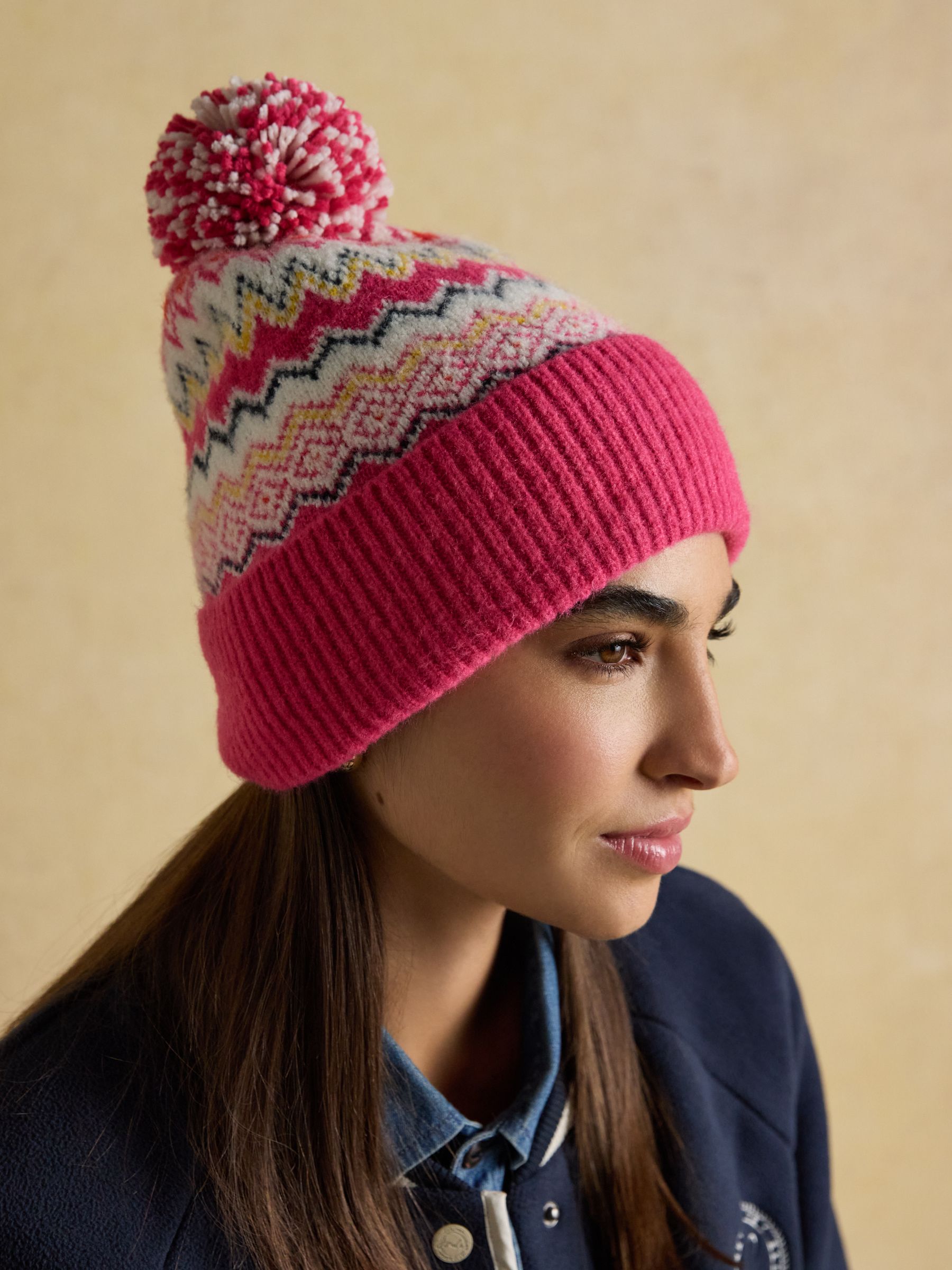 Kara Pink Fair Isle Bobble Beanie Hat - Image 3 of 7
