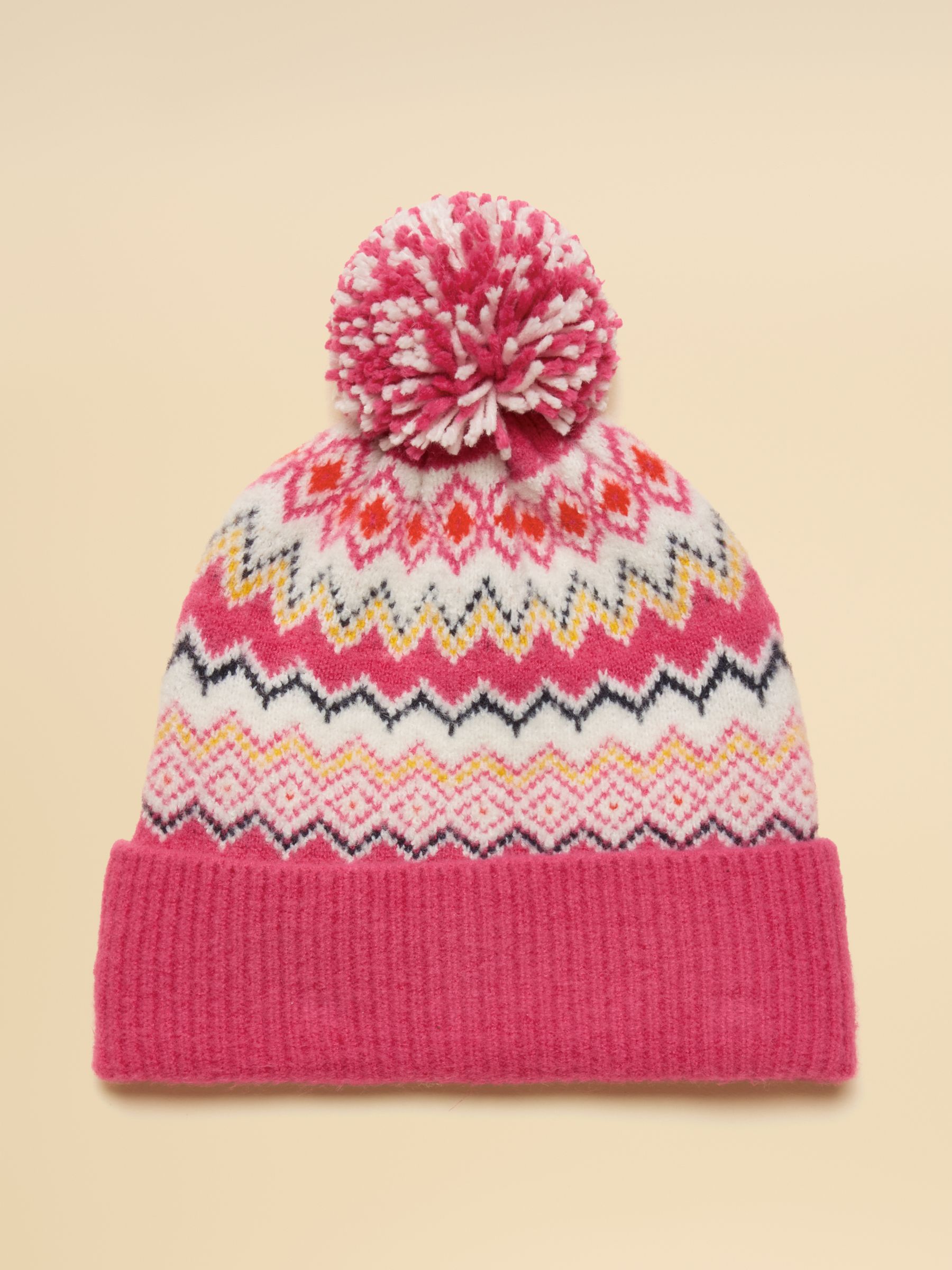 Kara Pink Fair Isle Bobble Beanie Hat - Image 4 of 7