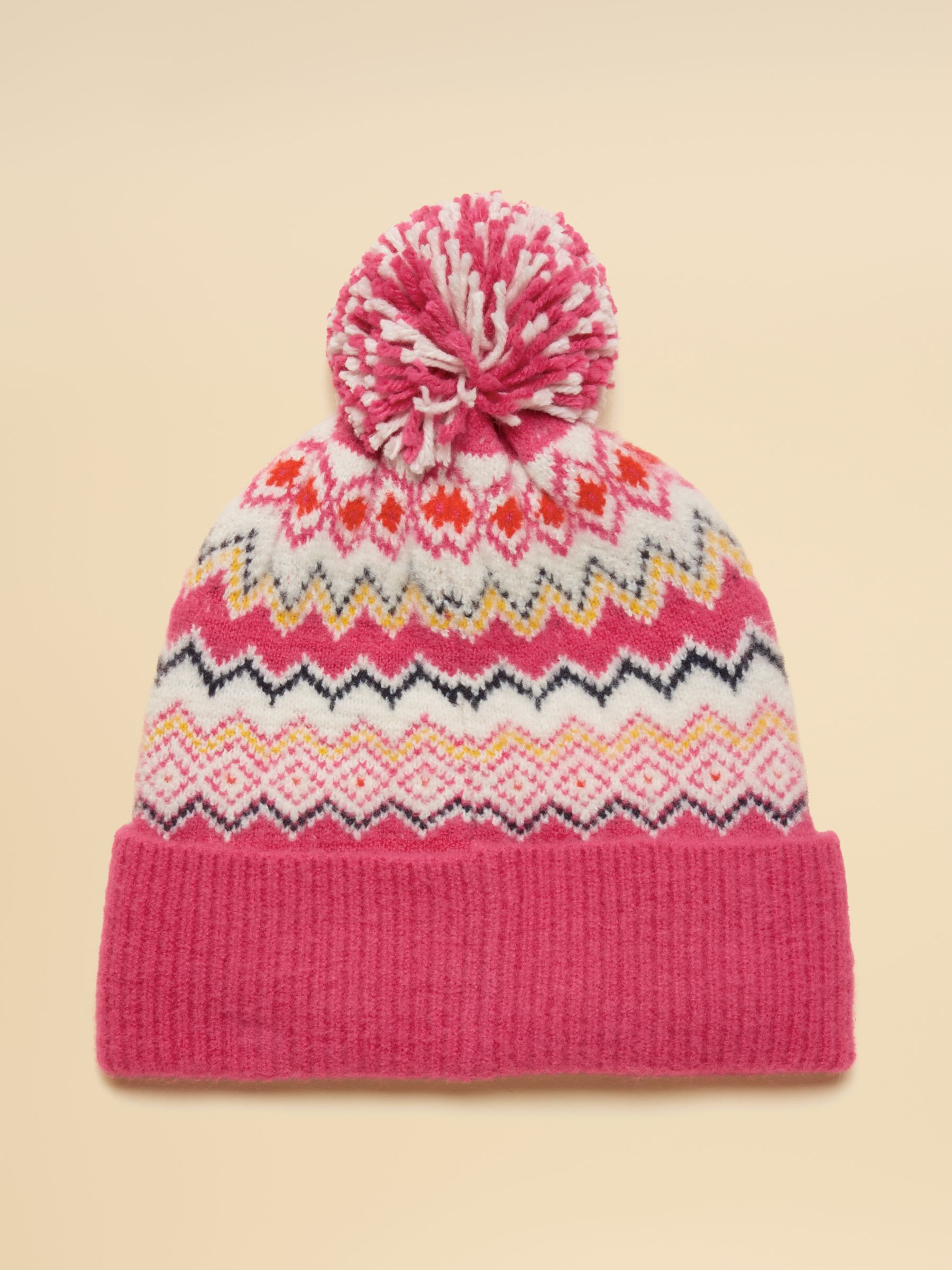 Kara Pink Fair Isle Bobble Beanie Hat - Image 5 of 7