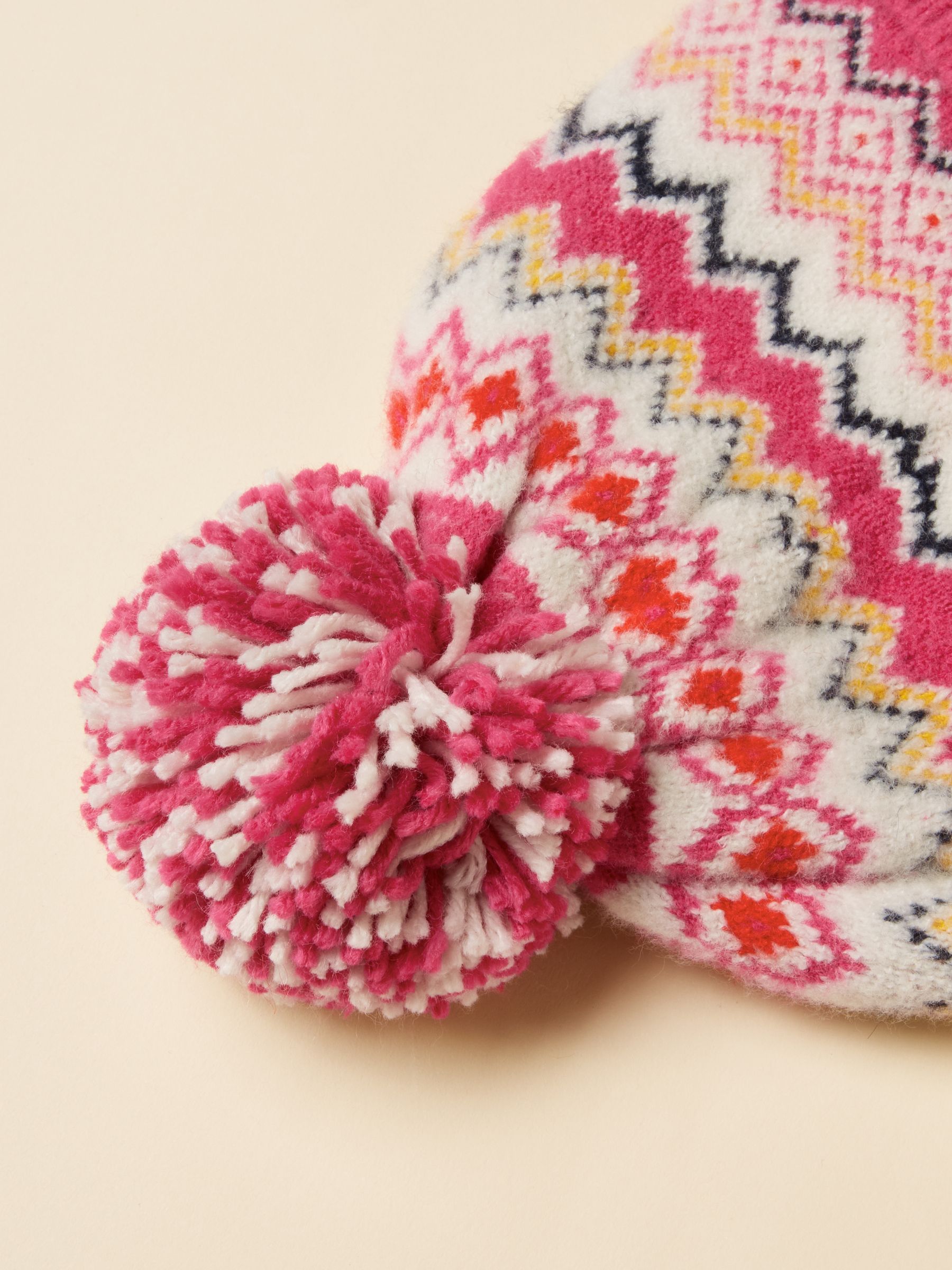 Kara Pink Fair Isle Bobble Beanie Hat - Image 6 of 7