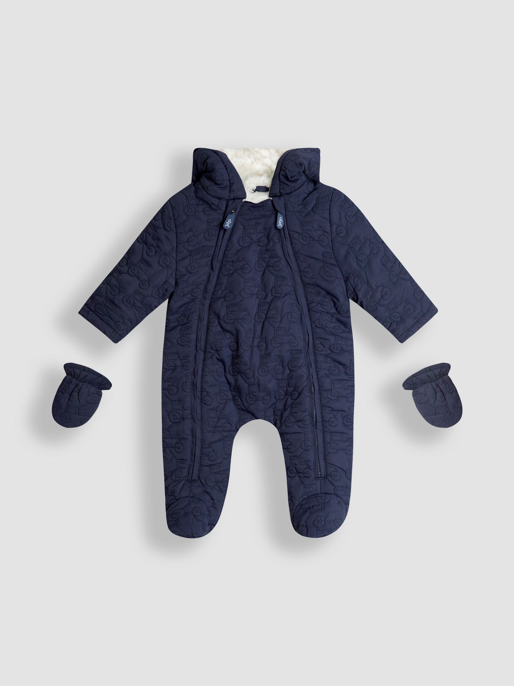 Navy Tractor Quilted Baby Pramsuit - Image 1 of 4