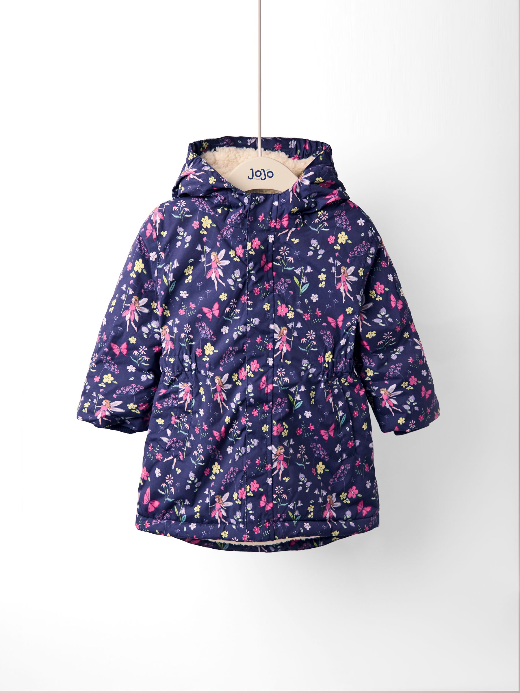Navy Blue Floral Borg Lined Puffer Coat - Image 1 of 6