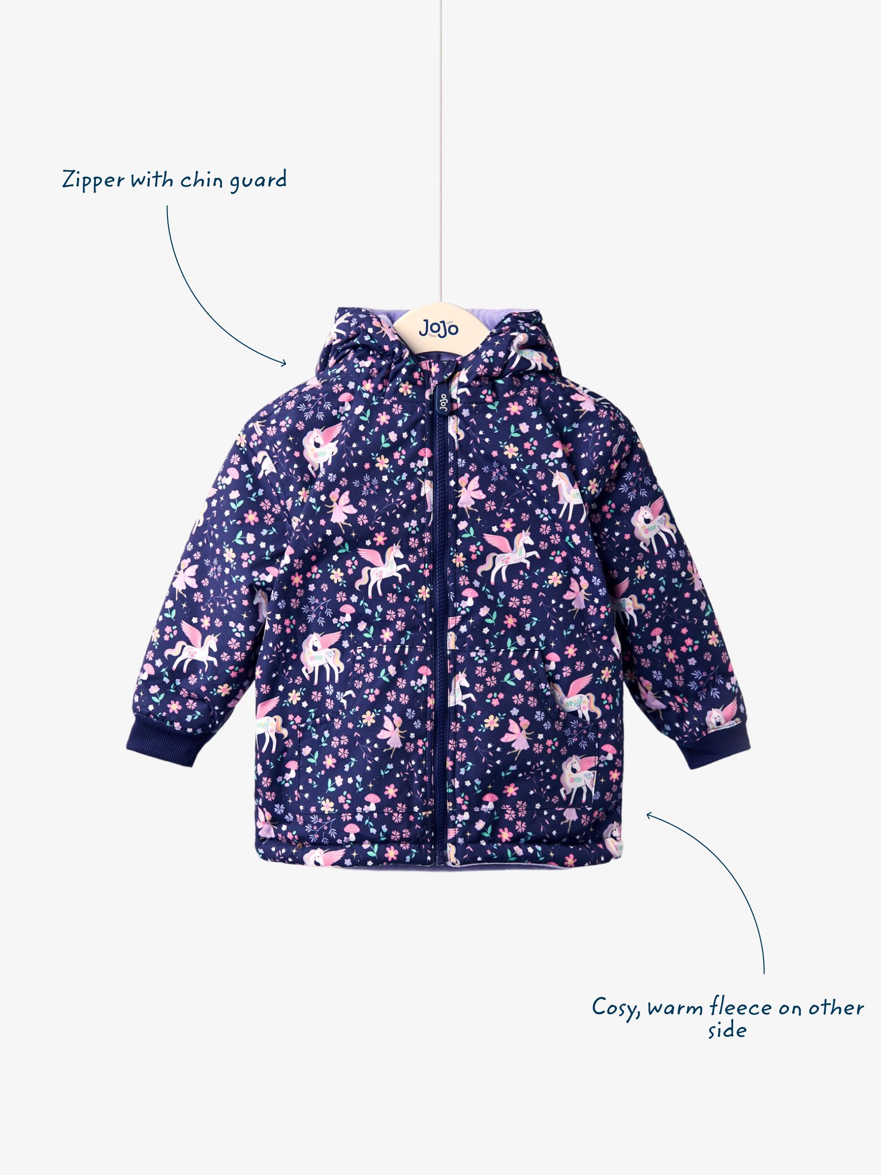 Navy Unicorn Reversible Borg Lined Jacket | JoJo Maman Bébé USA
