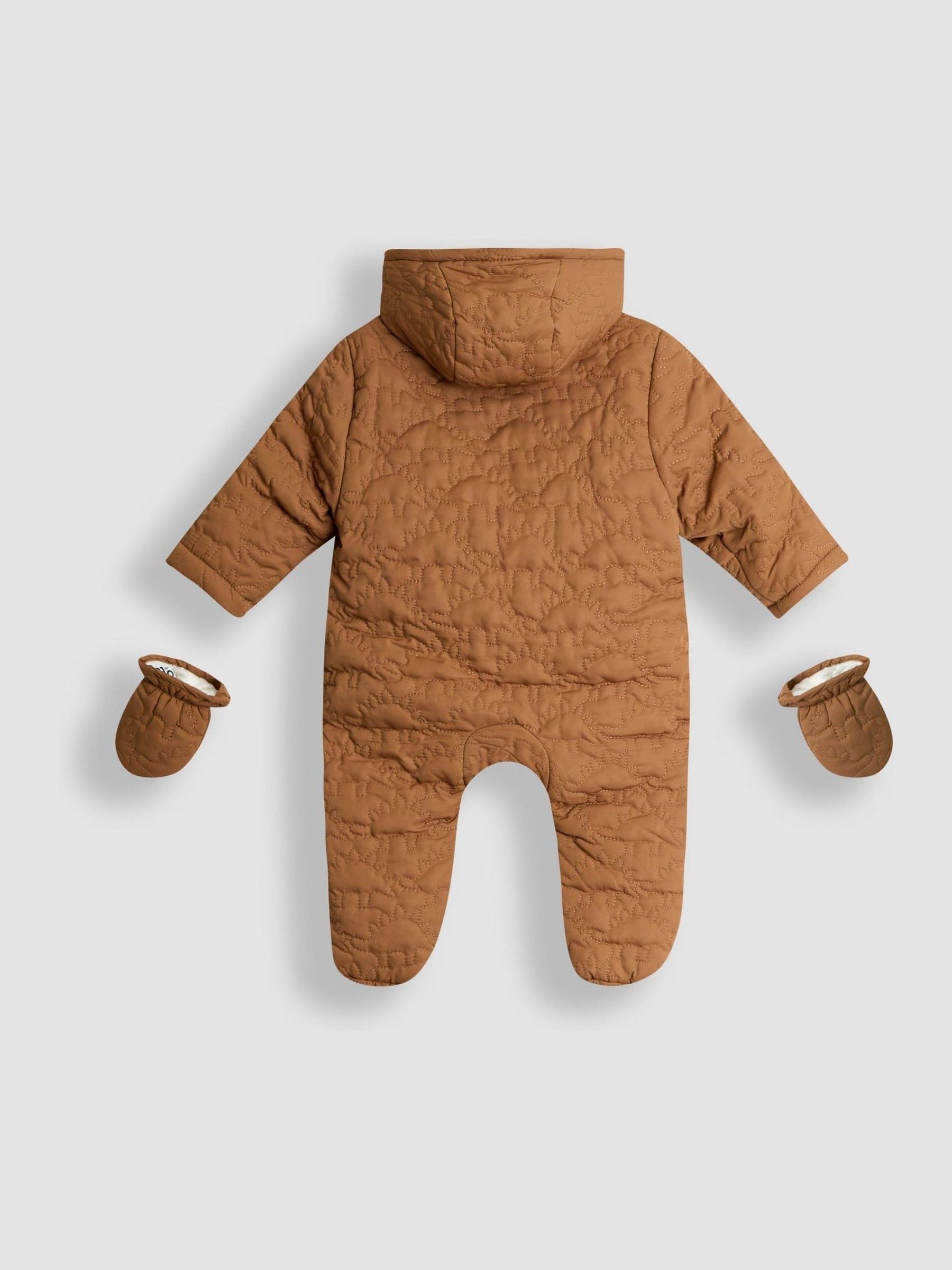 Brown Dino Quilted Baby Pramsuit - Image 2 of 4