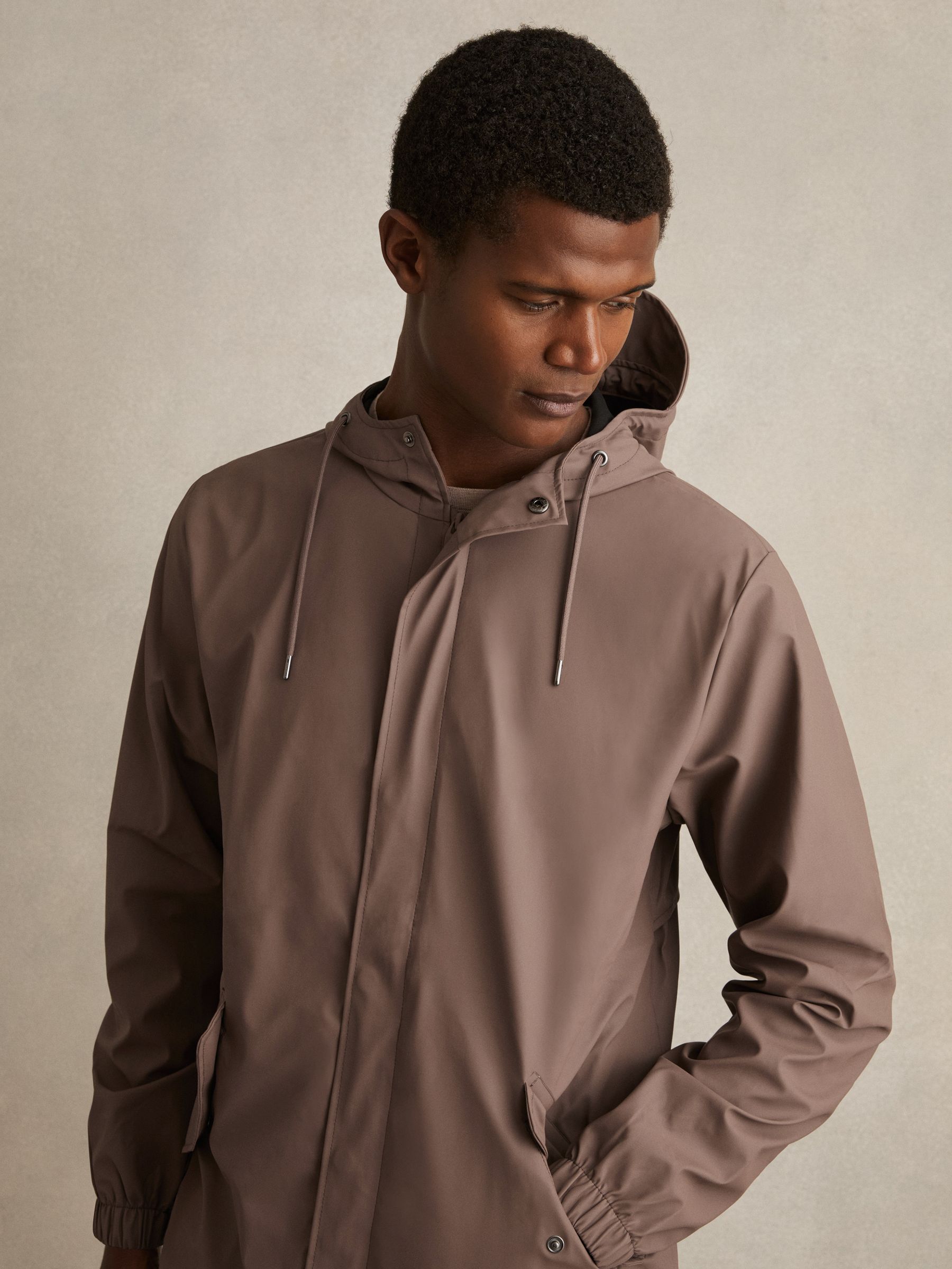 Reiss Rains Unisex Fishtail Parka in Shade Brown | REISS