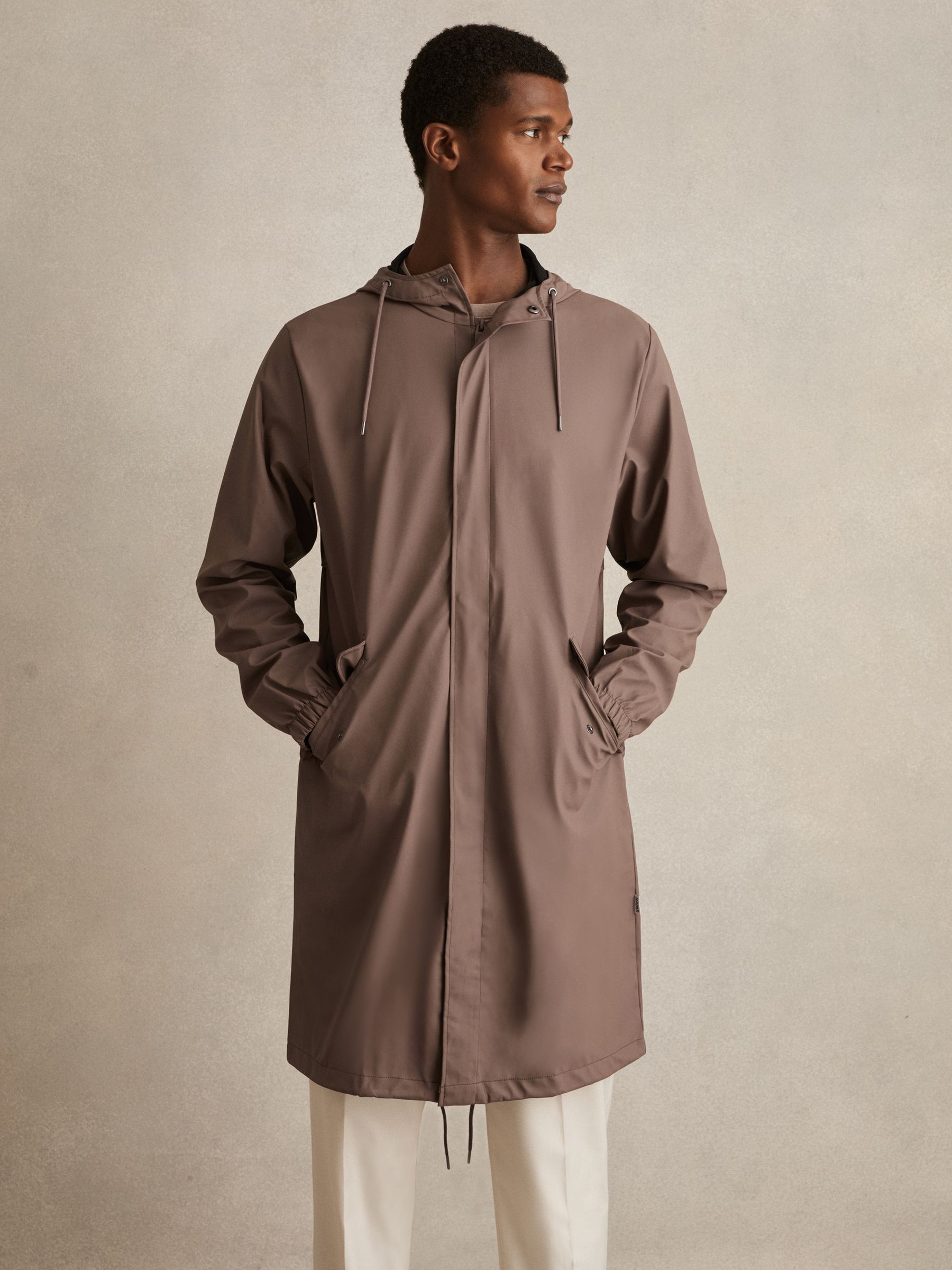 Reiss Rains Unisex Fishtail Parka in Shade Brown | REISS