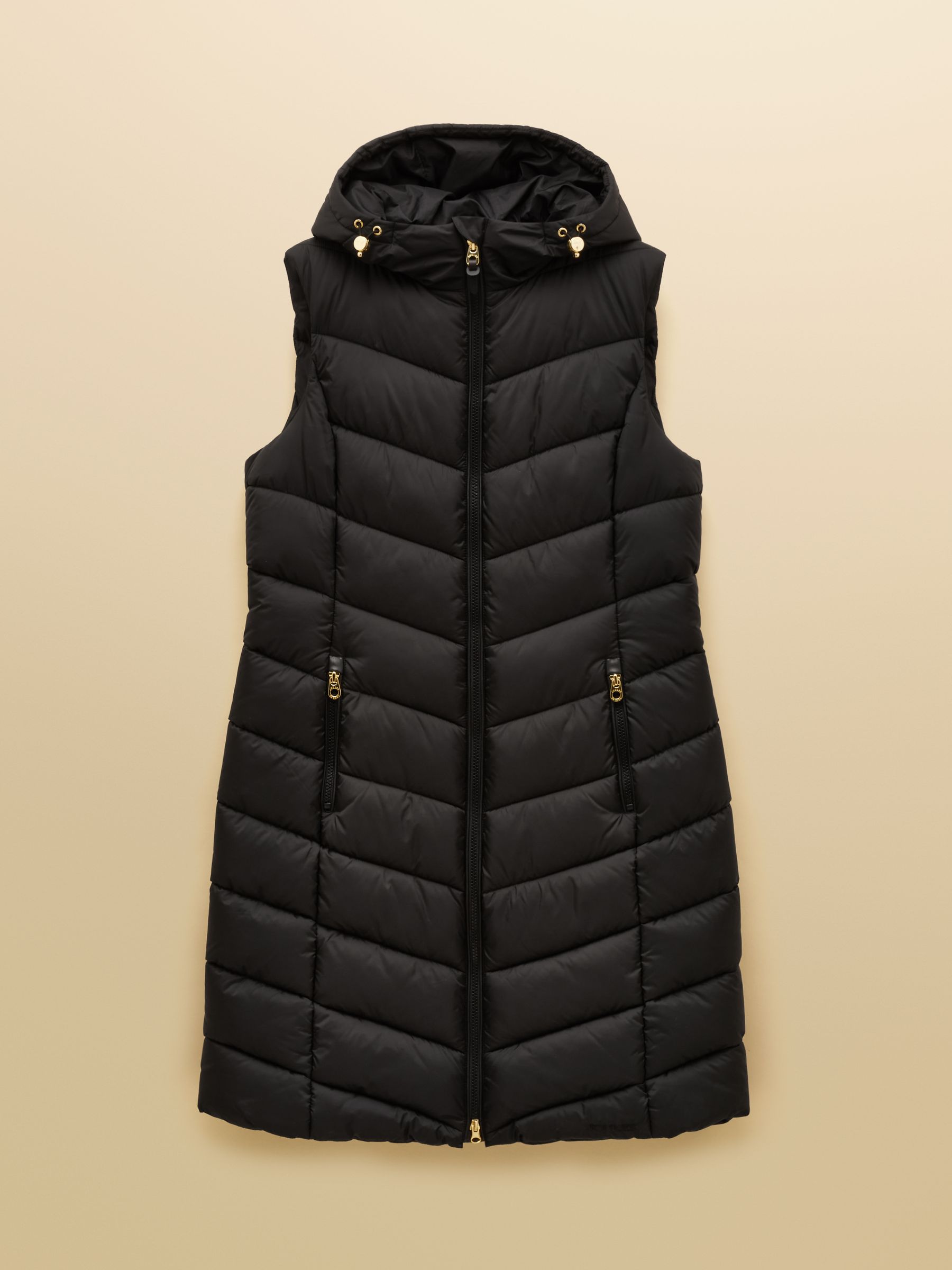 Moorsdale Black Longline Showerproof Padded Gilet with Hood - Image 11 of 11
