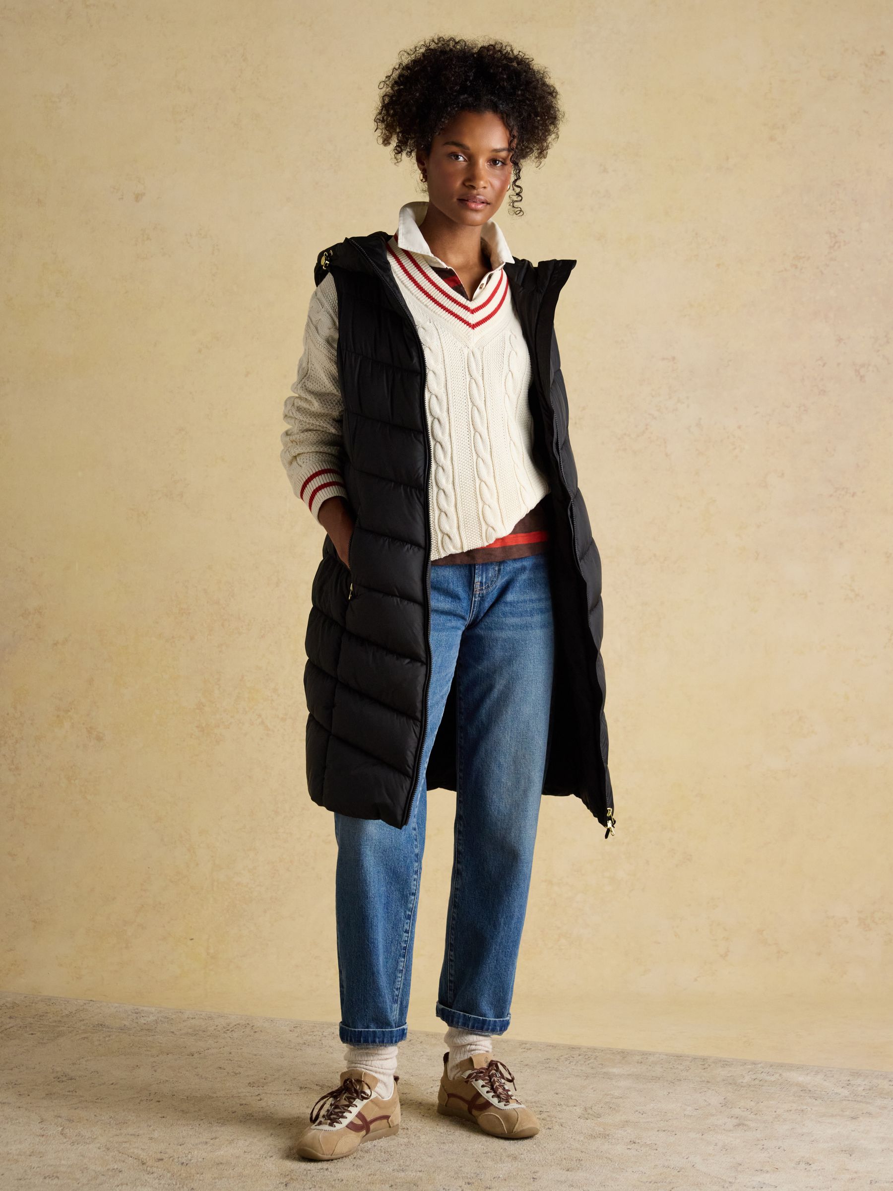 Moorsdale Black Longline Showerproof Padded Gilet with Hood - Image 3 of 11