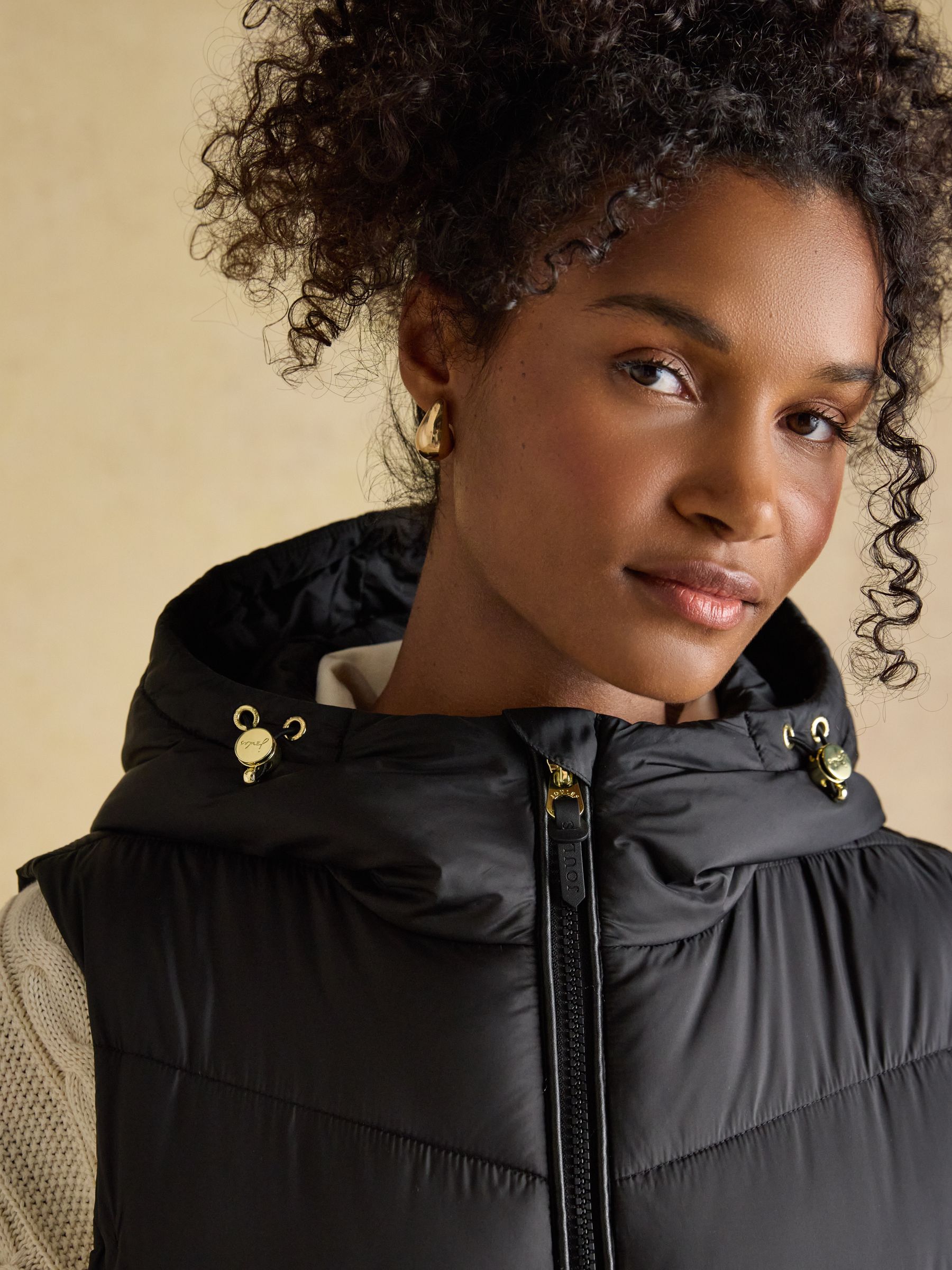 Moorsdale Black Longline Showerproof Padded Gilet with Hood - Image 4 of 11