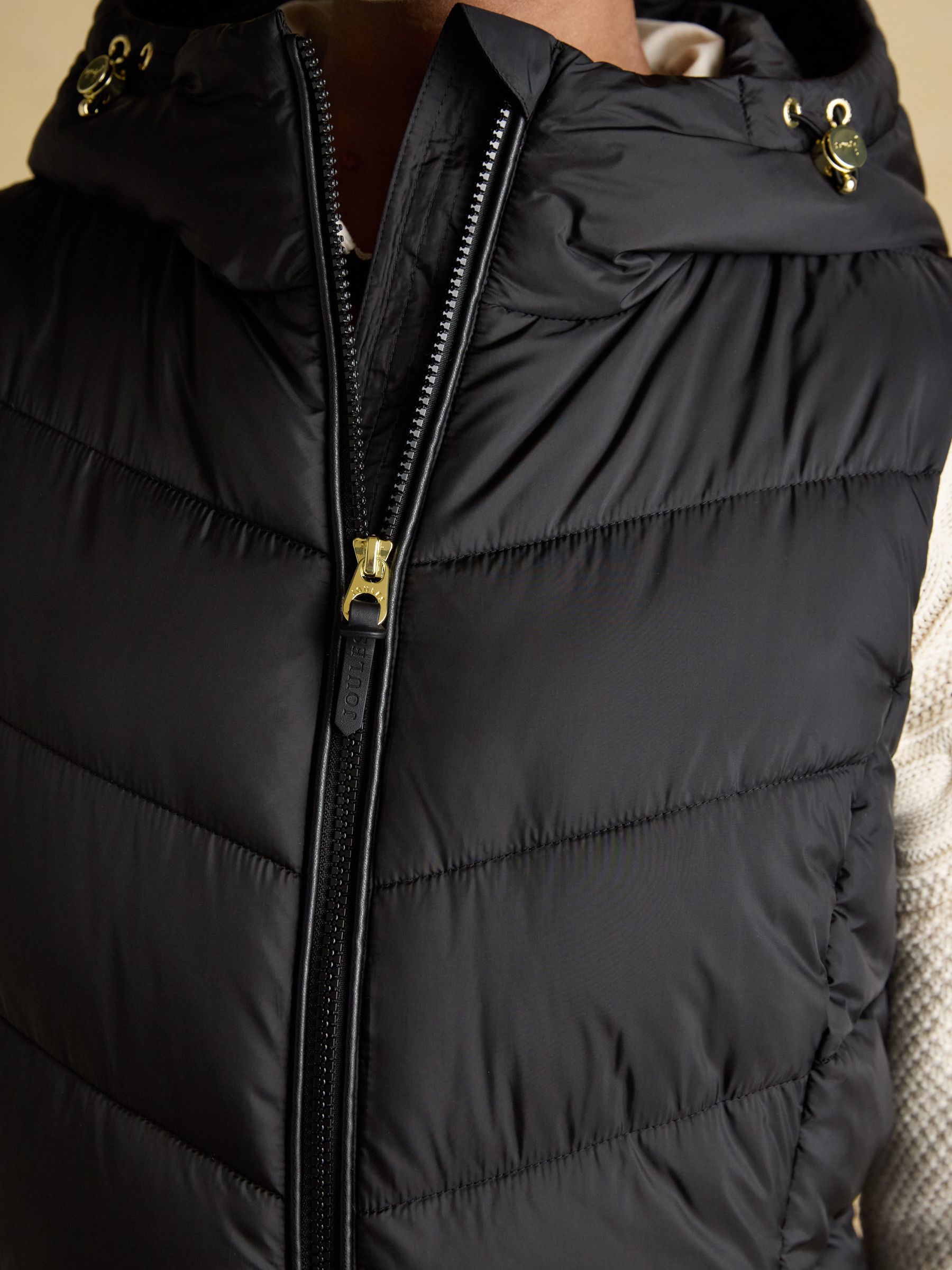 Moorsdale Black Longline Showerproof Padded Gilet with Hood - Image 5 of 11