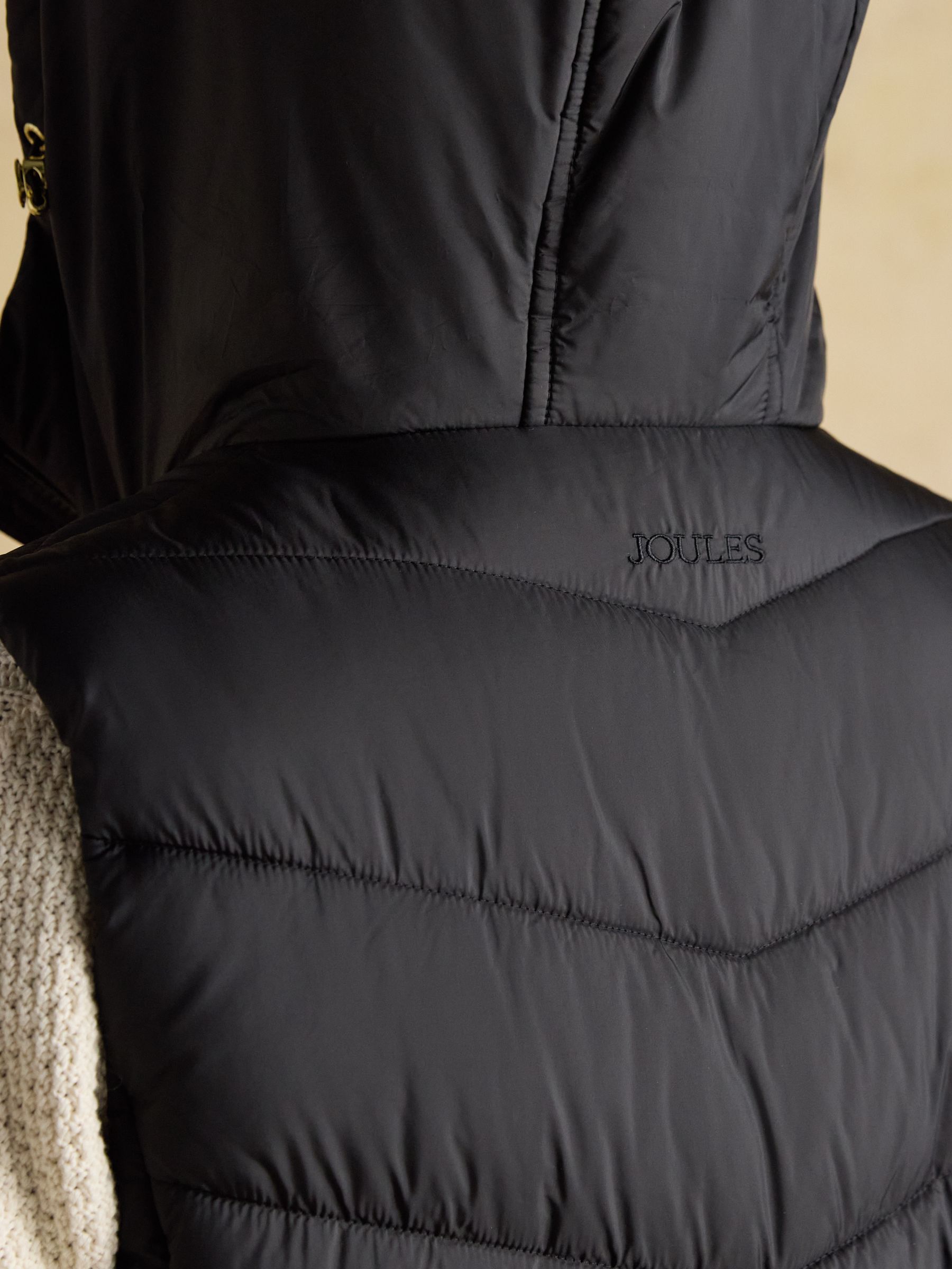Moorsdale Black Longline Showerproof Padded Gilet with Hood - Image 8 of 11
