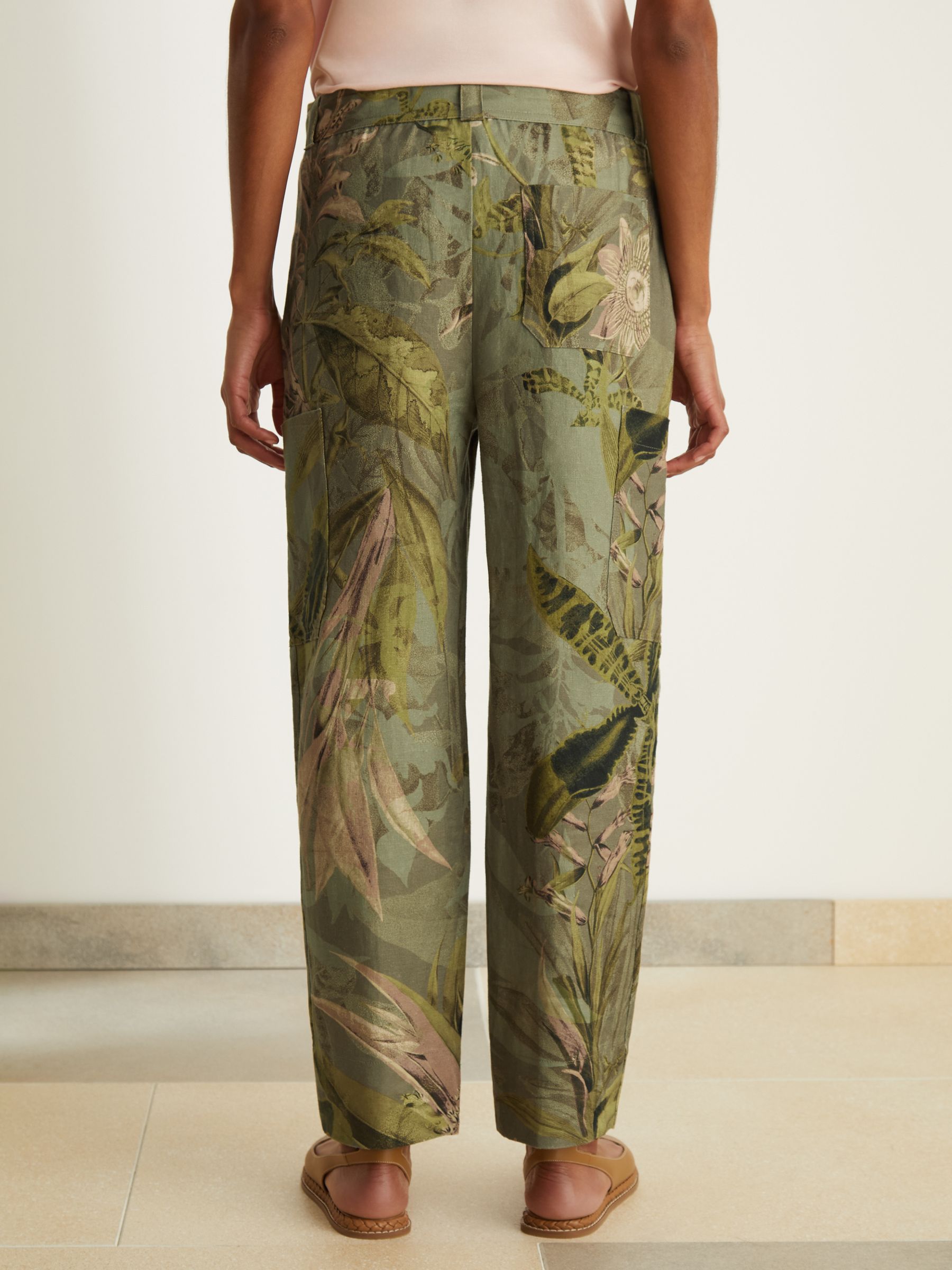 Reiss | NYBG Linen Floral Tapered Trousers in Khaki - Image 5 of 6