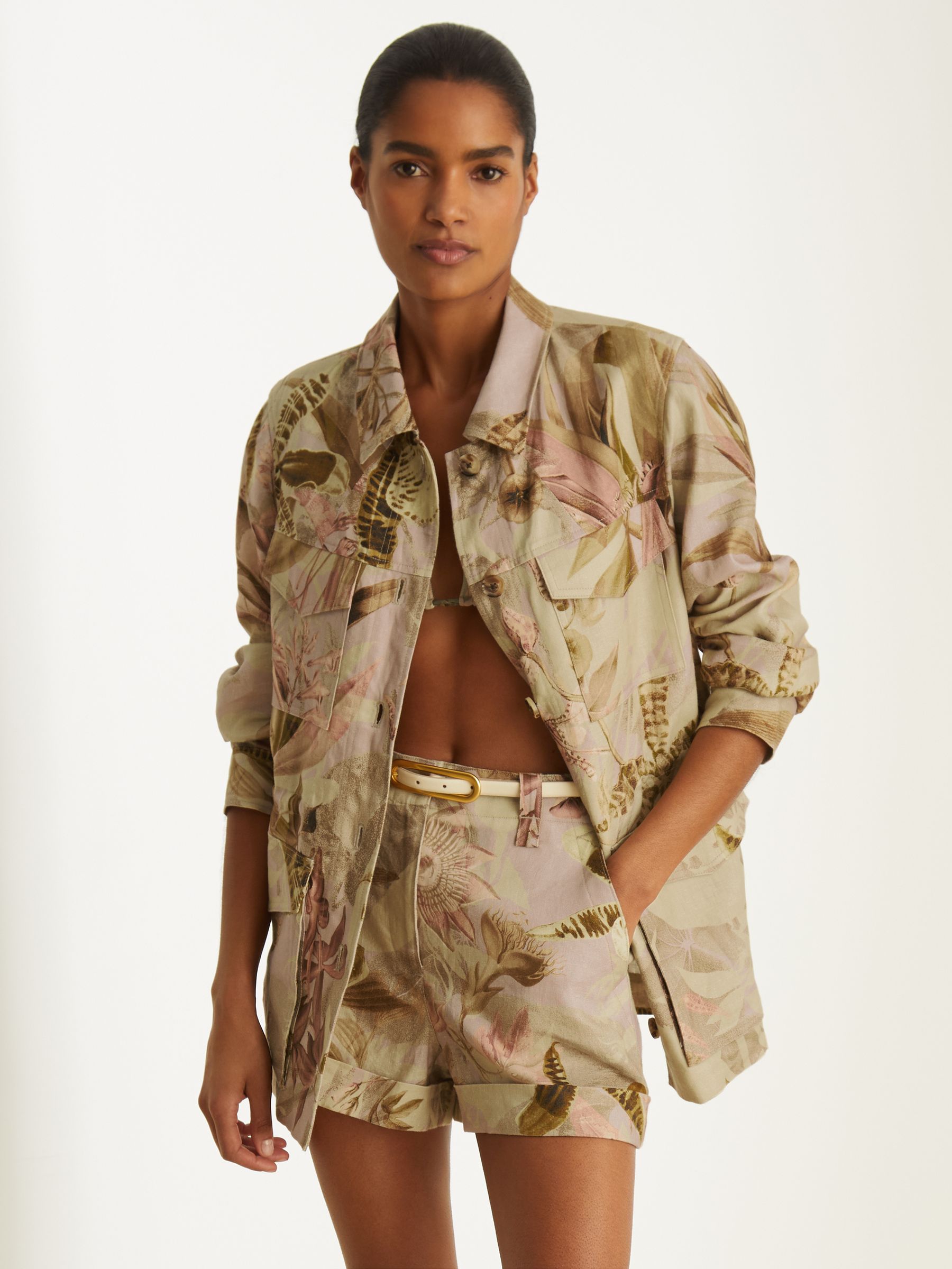 Reiss | NYBG Linen Floral Utility Jacket in Light Khaki - Image 1 of 8