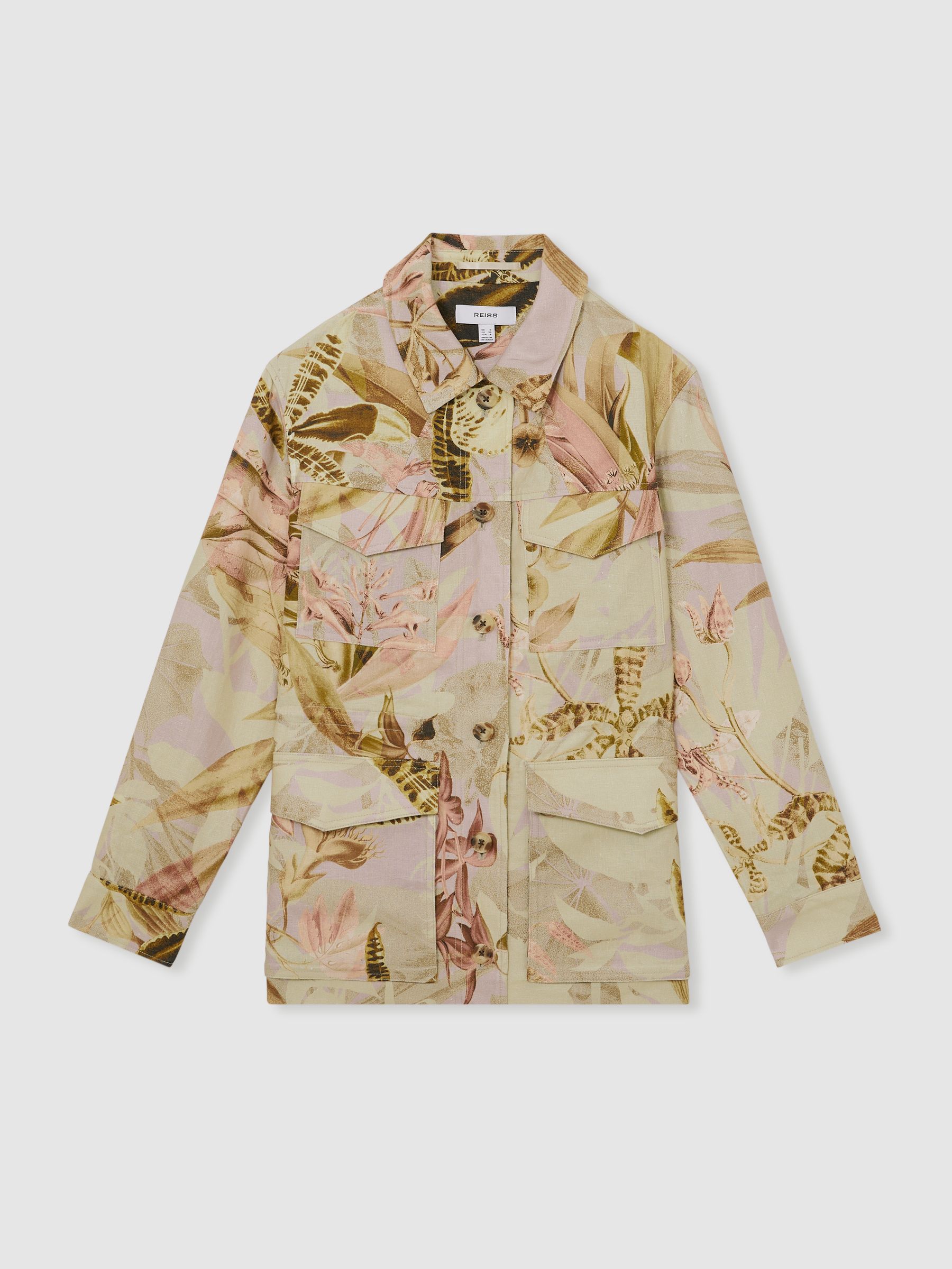 Reiss | NYBG Linen Floral Utility Jacket in Light Khaki - Image 2 of 8