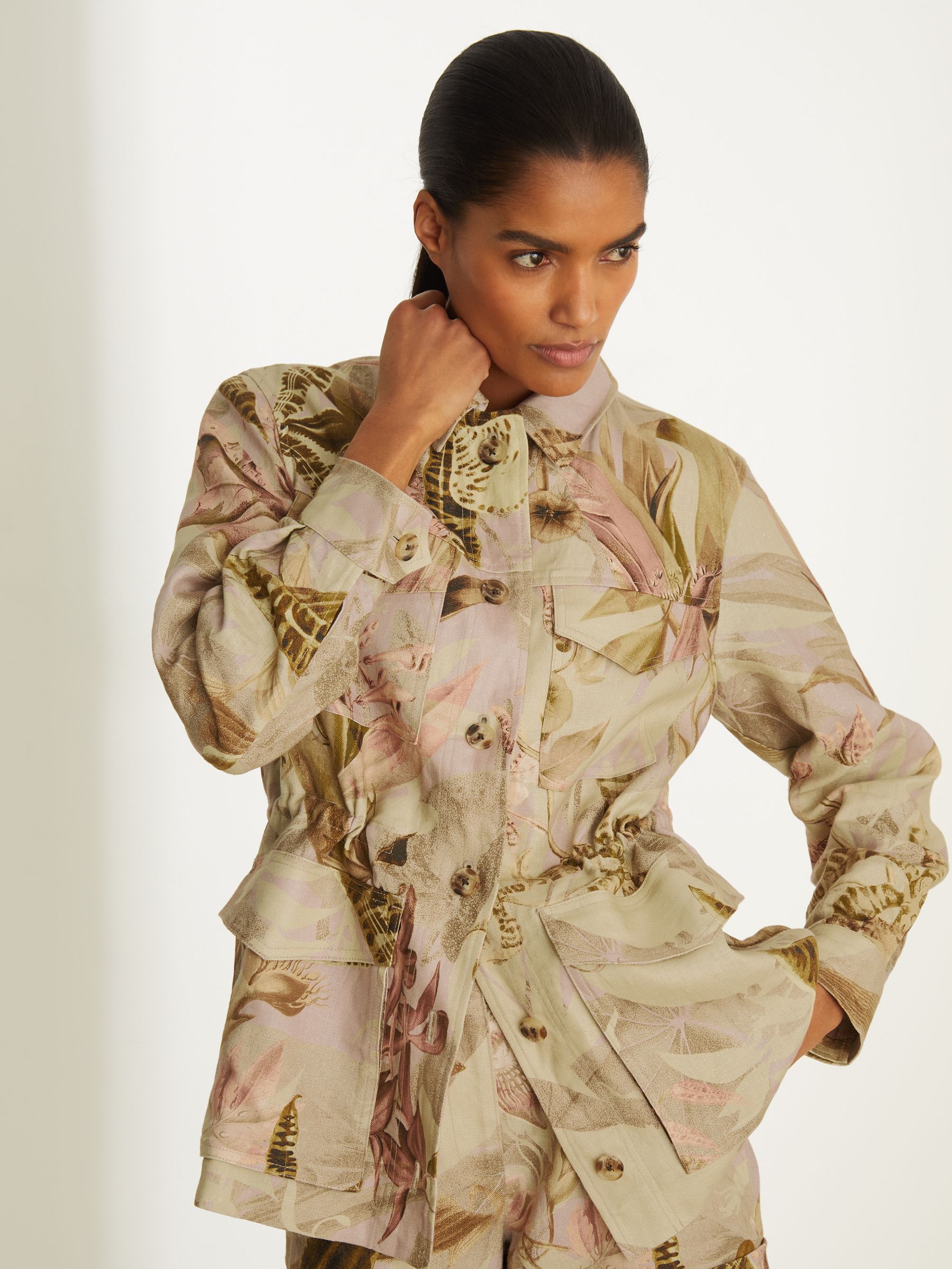 Reiss | NYBG Linen Floral Utility Jacket in Light Khaki - Image 6 of 8