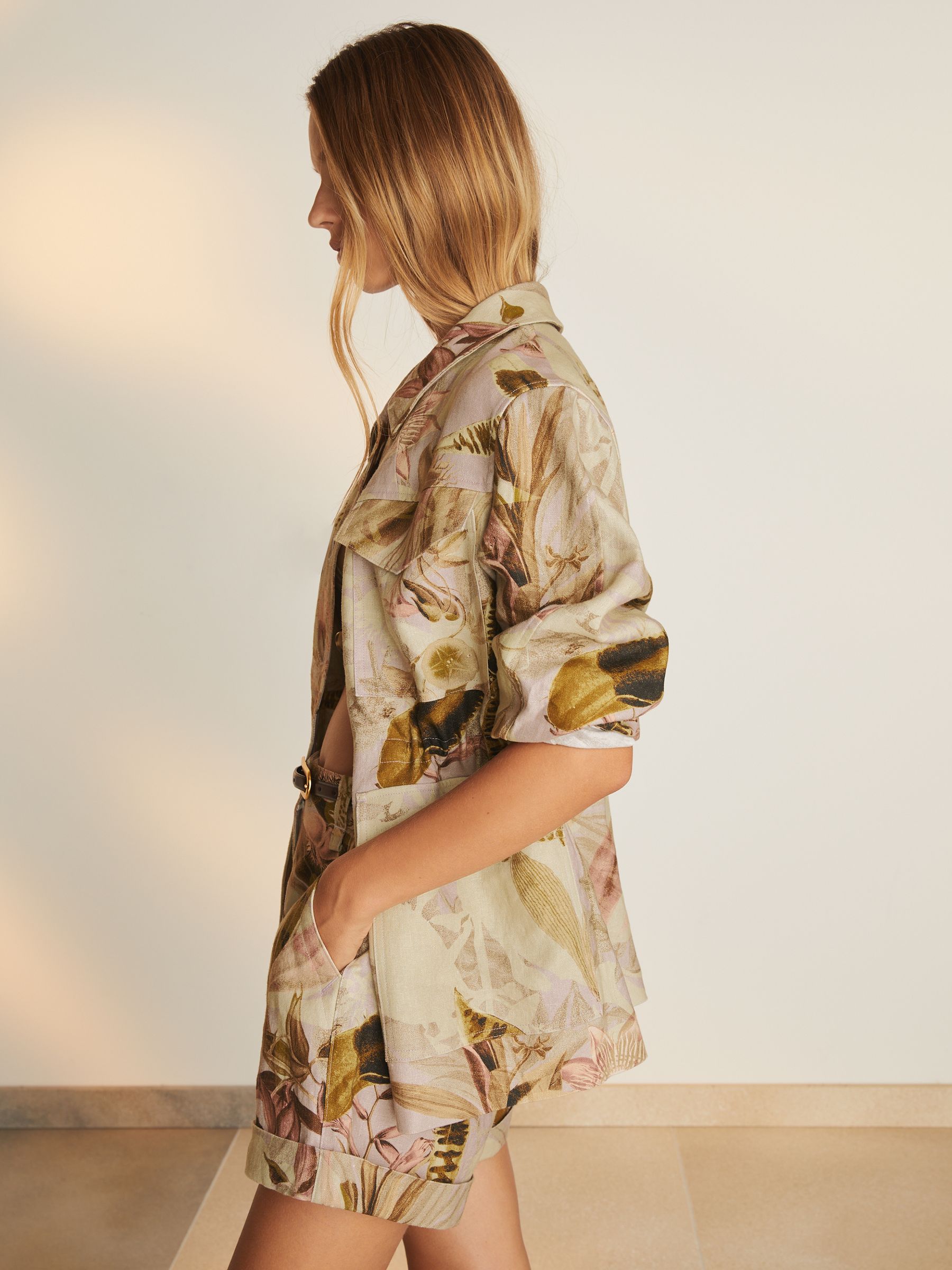 Reiss | NYBG Linen Floral Utility Jacket in Light Khaki - Image 7 of 8
