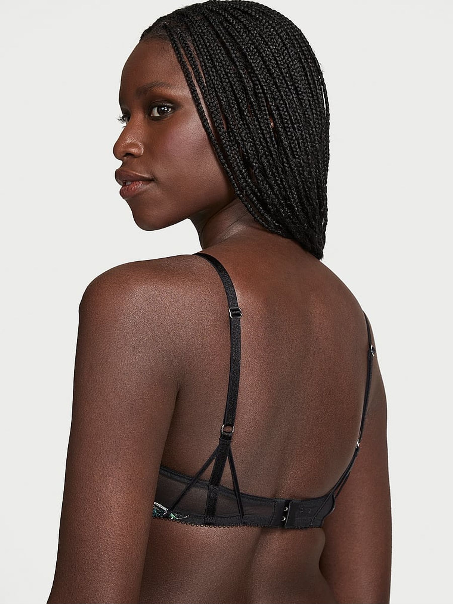 Black Unlined Demi Sequin Embroidery Bra - Image 2 of 3