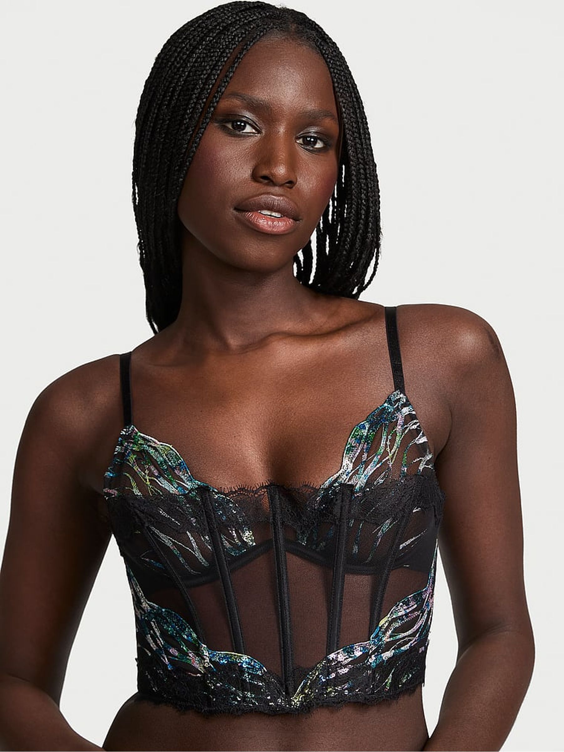 Siren Black Sequin Embroidery Corset - Image 1 of 5