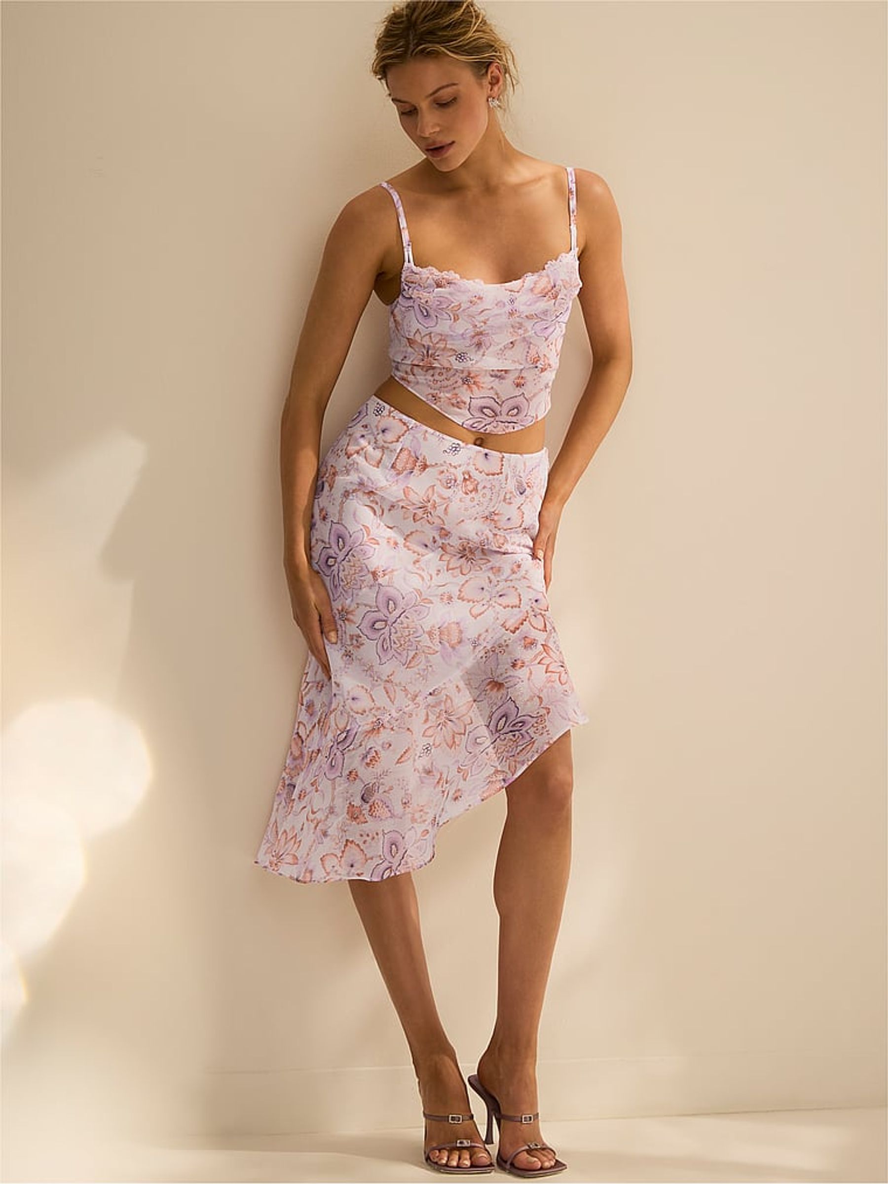 Delicate Violet Purple Blossom Chiffon Handkerchief Skirt - Image 3 of 3