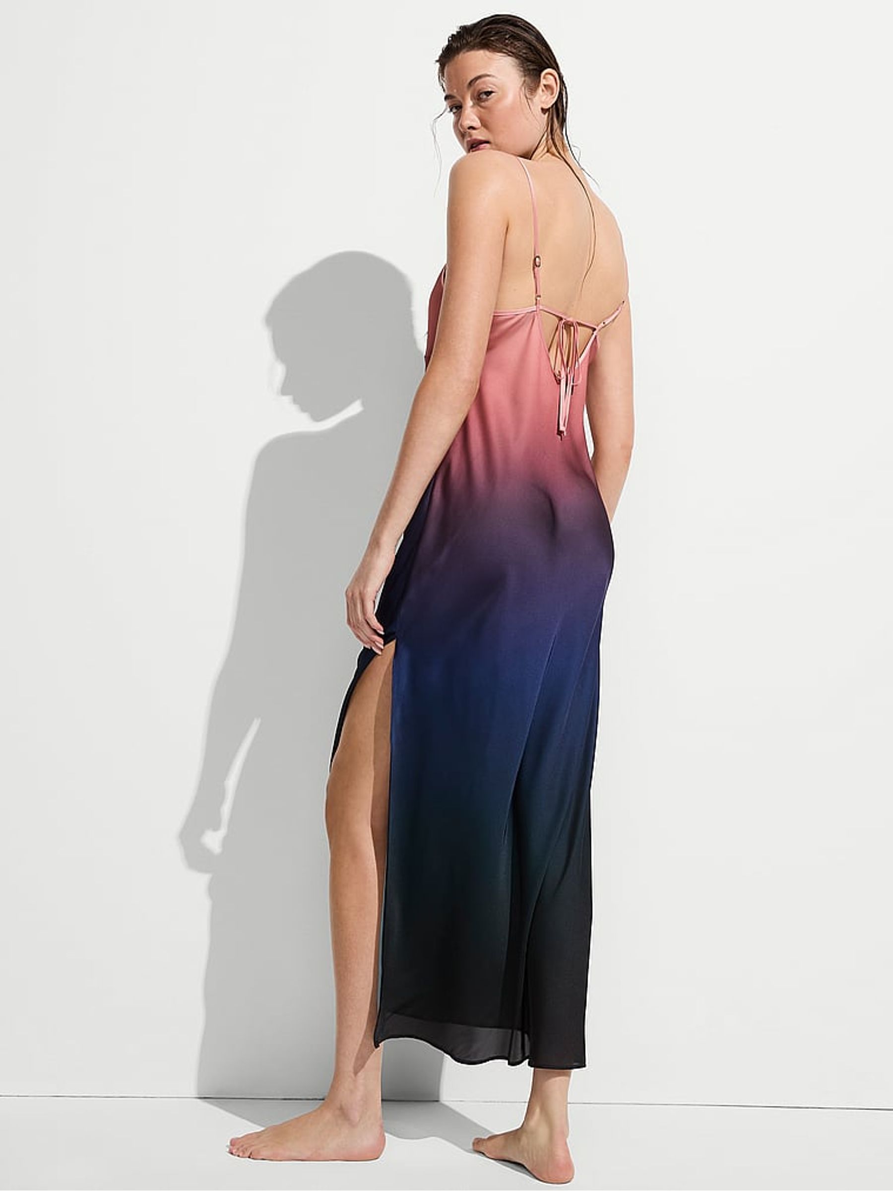Blue Ombre Satin Maxi Dress - Image 2 of 2