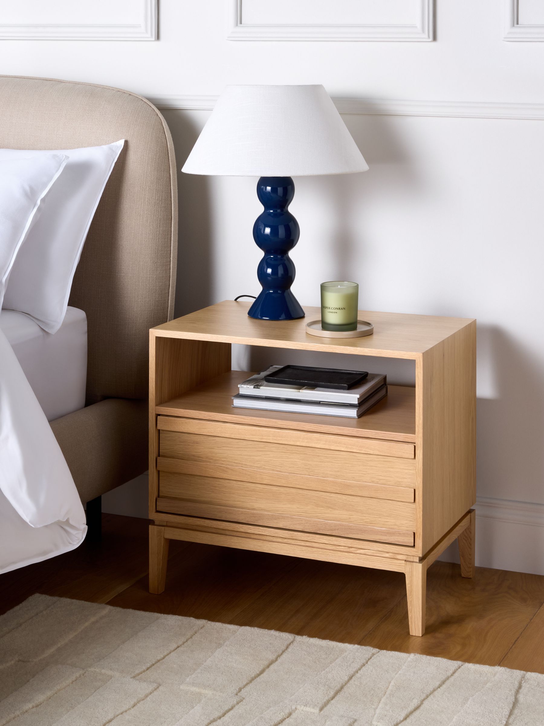 Jasper Conran London Oak 1 Drawer Belgrave 1 Drawer Wide Bedside Table - Image 1 of 9