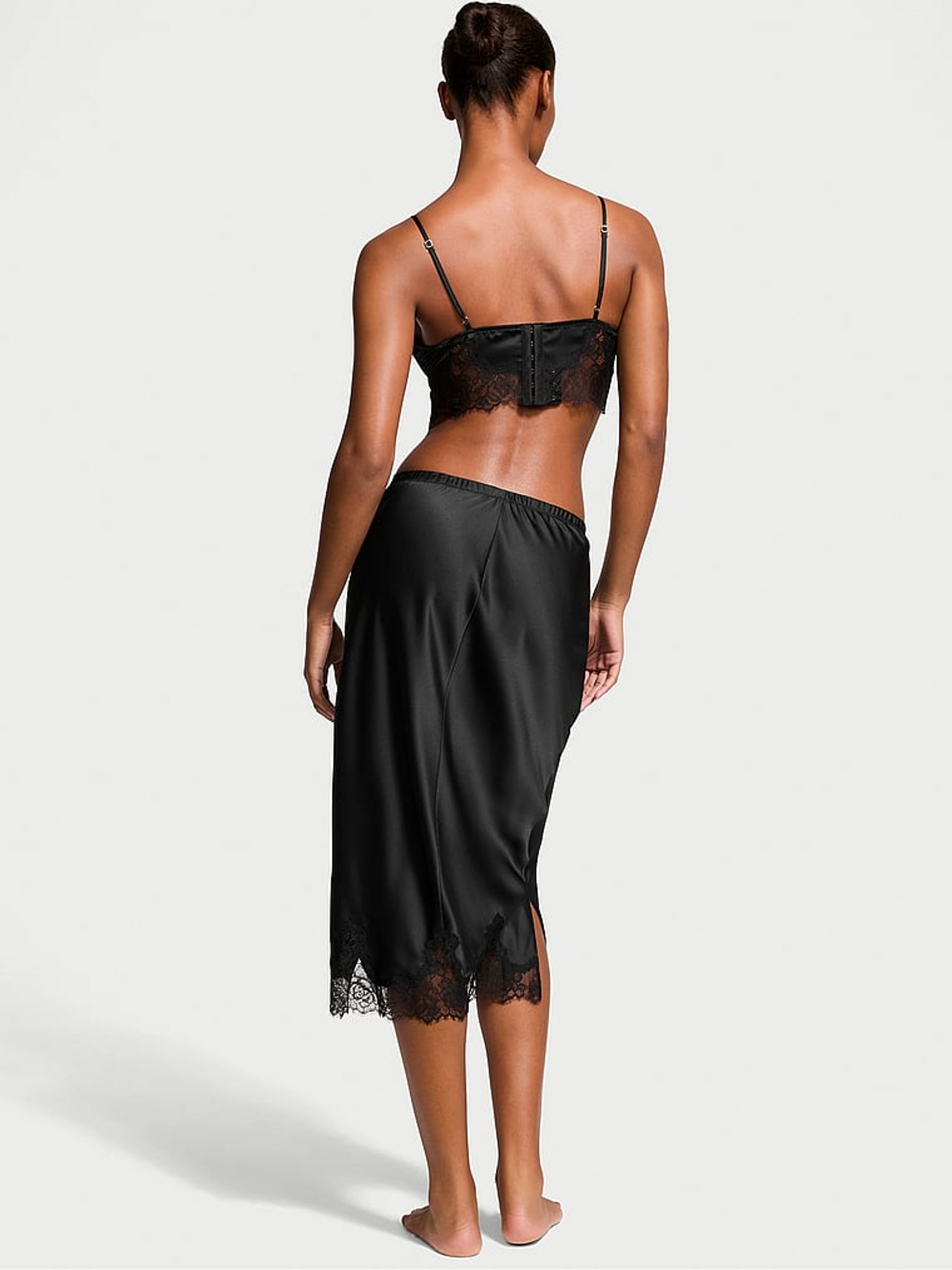 Black Satin Lace Trim Bralette and Skirt Set - Image 2 of 3